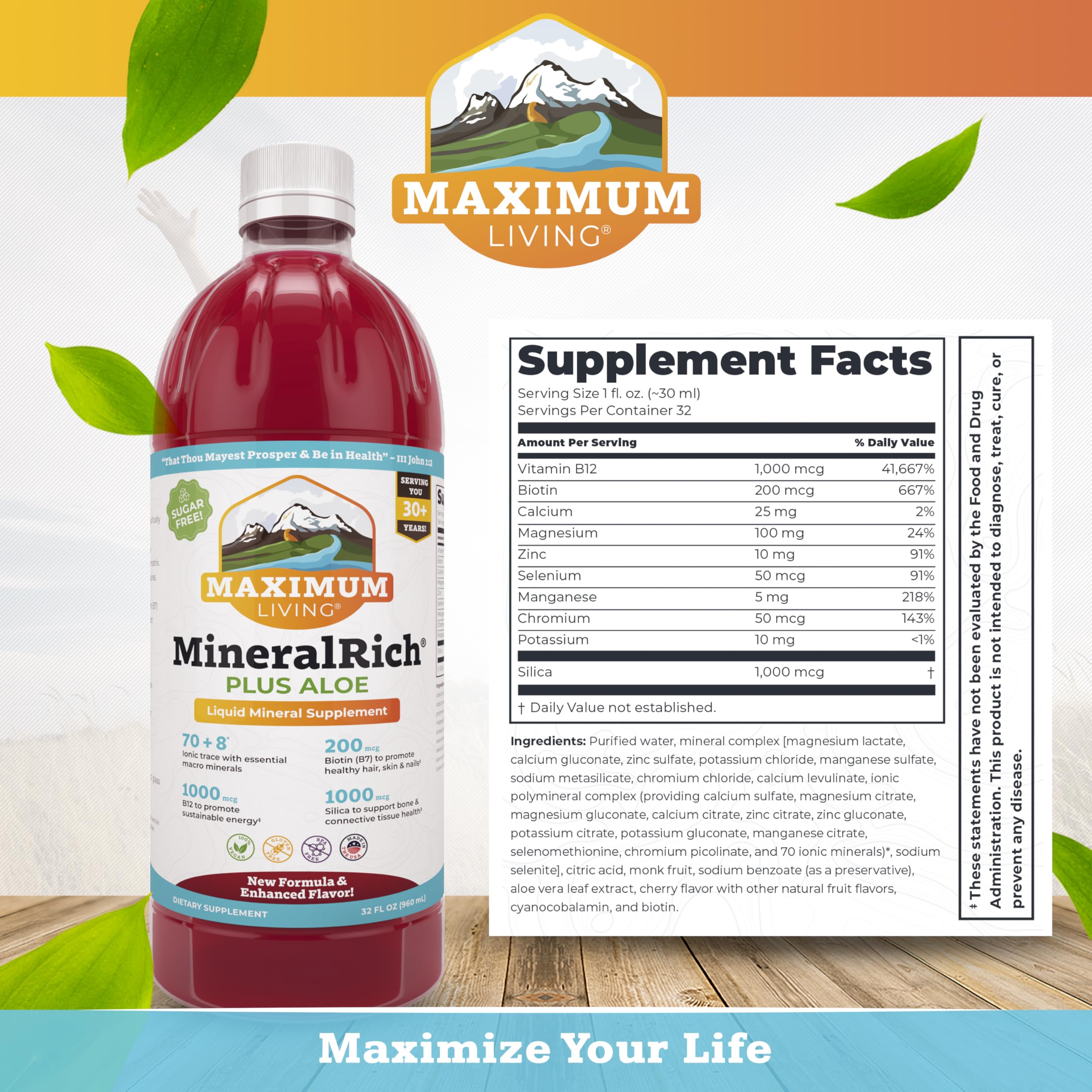Maximum Living MineralRich Minerals Supplement with Aloe - Liquid Blend of Vitamins and Trace Minerals - 32 oz Maximum LivingBuy Supplements Australia