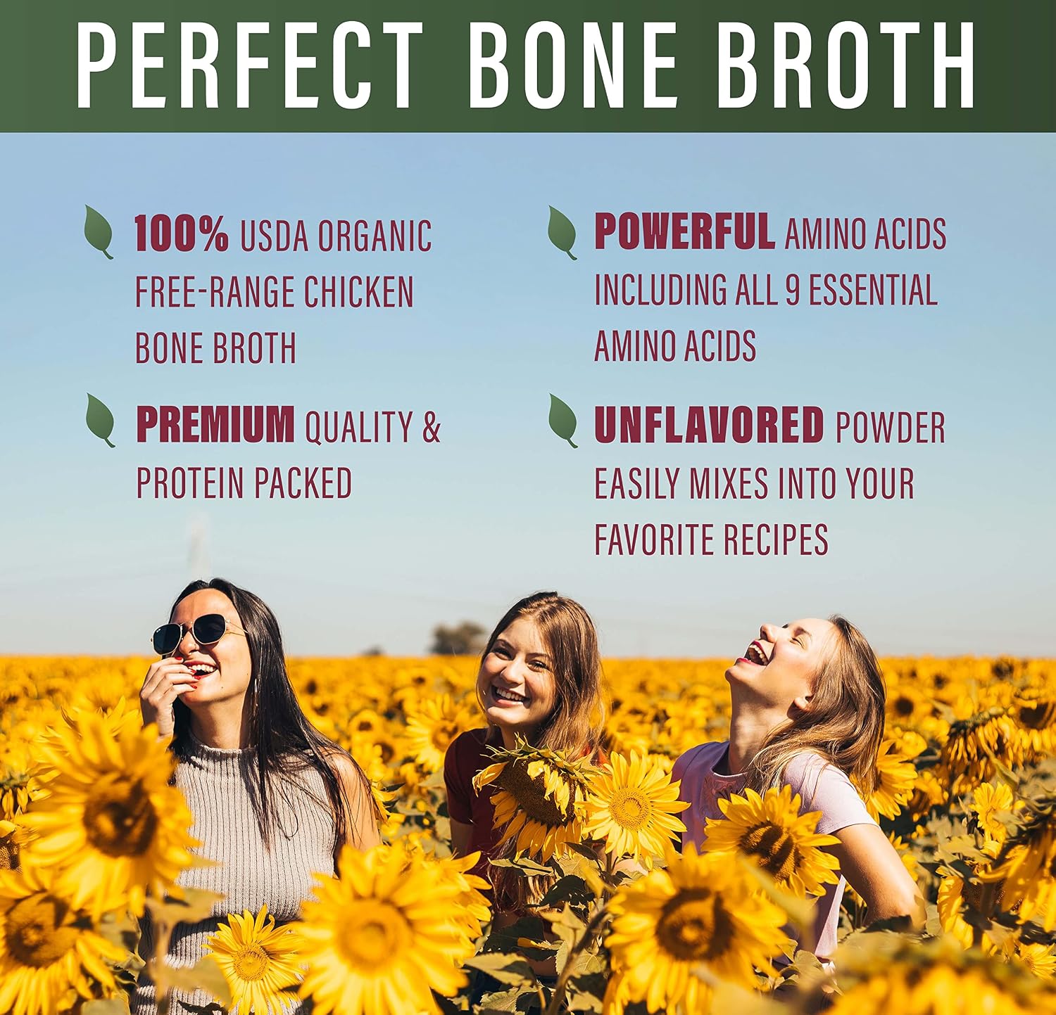 Perfect Organic Chicken Bone Broth Powder | Free Range Low Sodium Chicken Broth | Paleo & Keto Bone Broth Powder (330g) 30 Servings