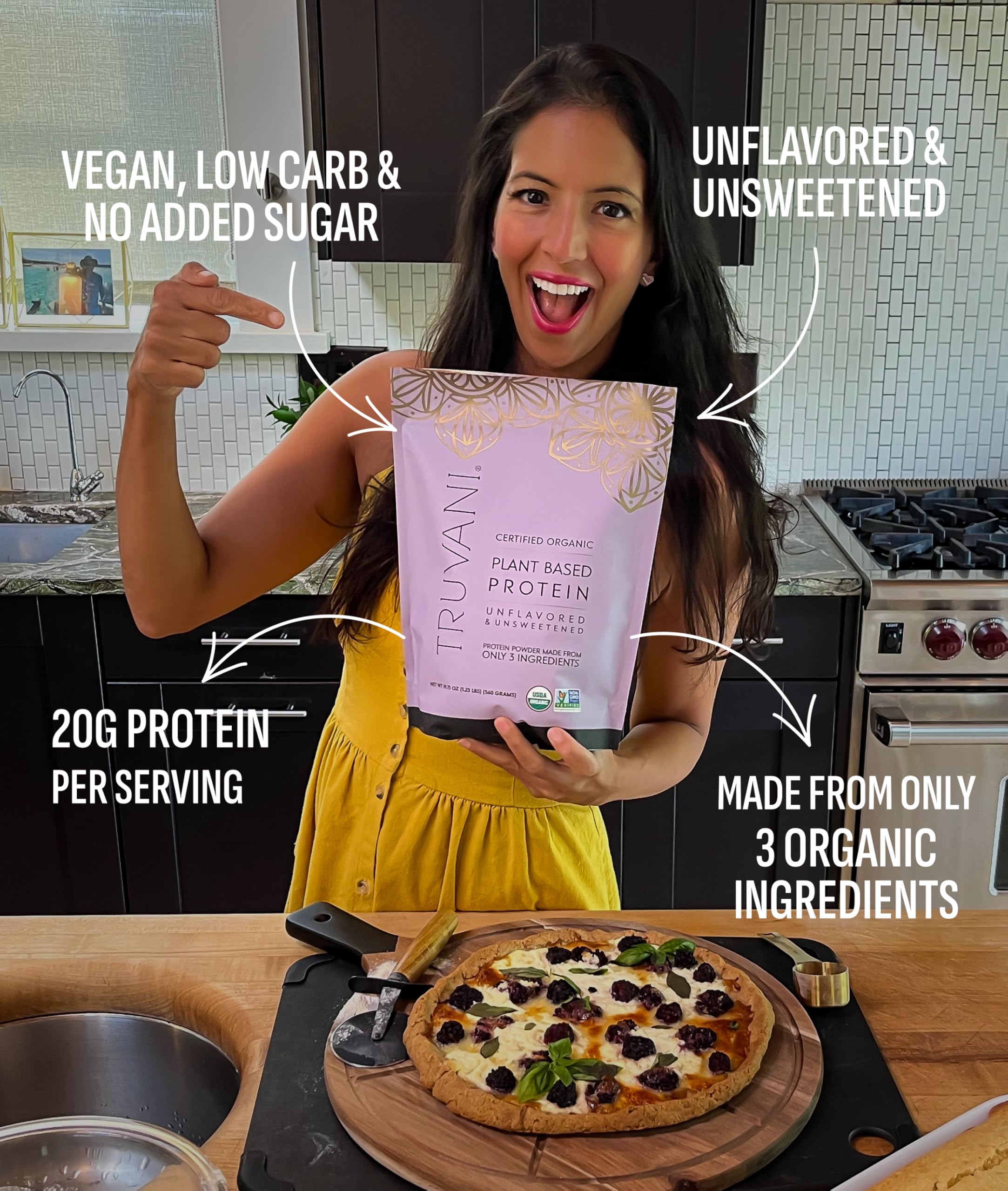 Truvani Organic Plant Based Protein Powder | Vanilla | 1 Serving | Vegan | 20g Pea Protein | Keto | Gluten & Dairy Free | Low Carb | No Added Sugar