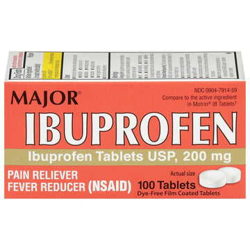 MAJOR Dye-Free Ibuprofen Tablets 200 mg - Helps Temporarily Reduce Fevers - Offers Pain Relief - 100 Tablets (1-Pack) MAJORBuy Supplements Australia