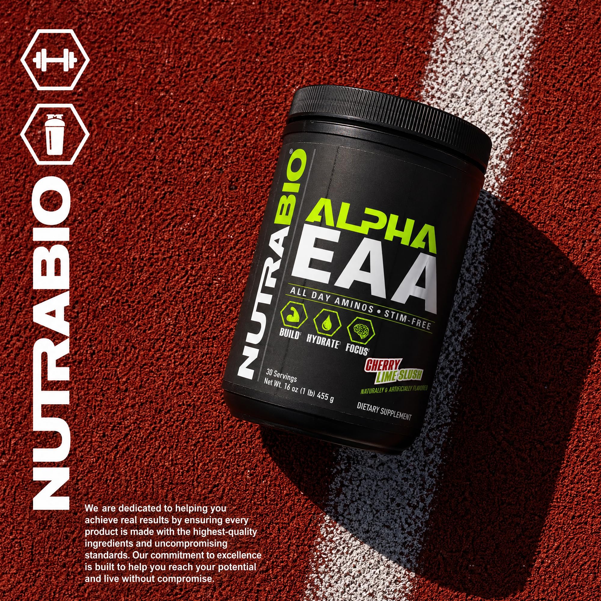 NutraBio Alpha EAA - All-Day Amino Acids for Muscle Growth and Hydration - Essential Amino Acids with Nootropics & Adaptogens- Full Spectrum EAA BCAA Powder - 30 Servings - Strawberry Lemon