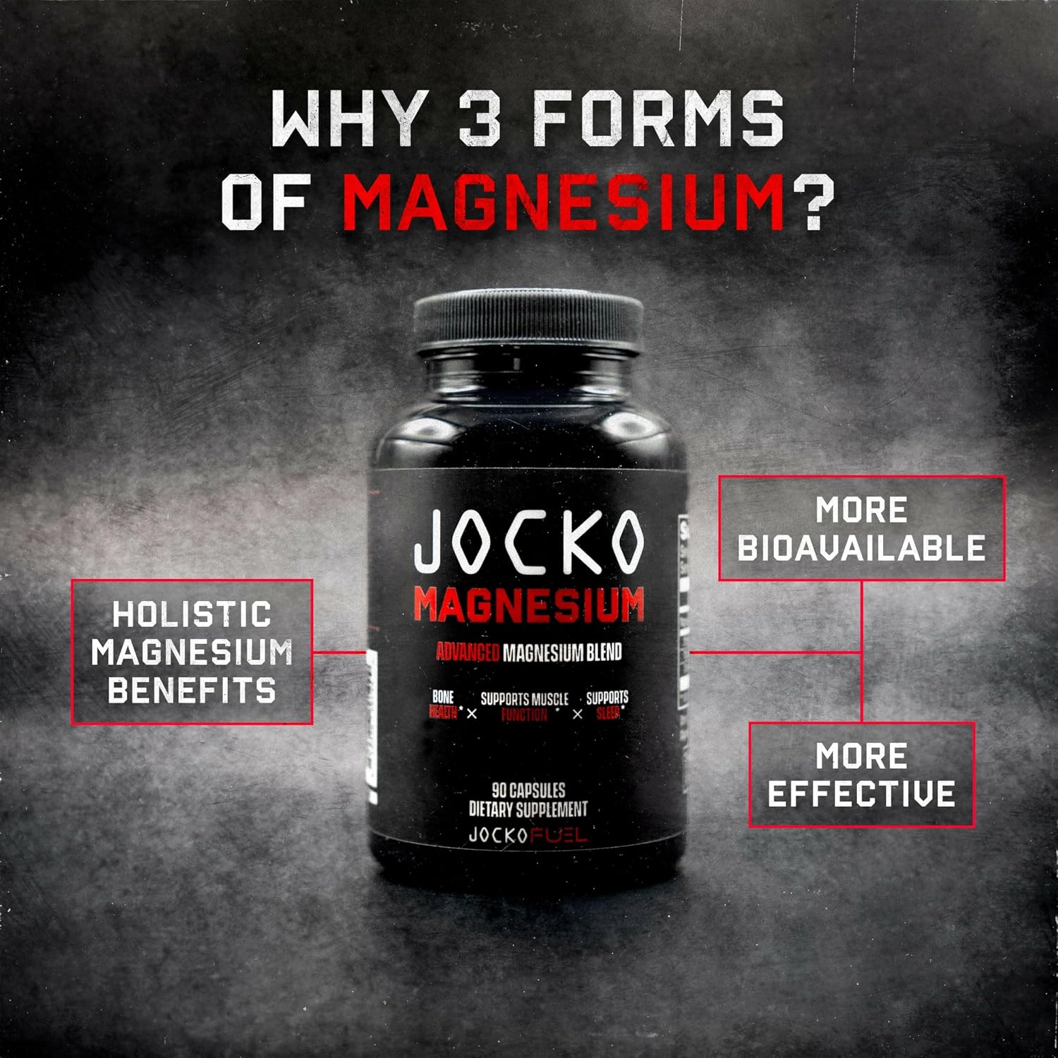 Jocko Fuel Magnesium Complex Supplement - Magnesium Glycinate, Citrate, & Taurate Capsules Dietary Supplement for Muscle Recovery & Relaxation, Heart, Nerve, Bone Support, & Sleep 30-Day Supply