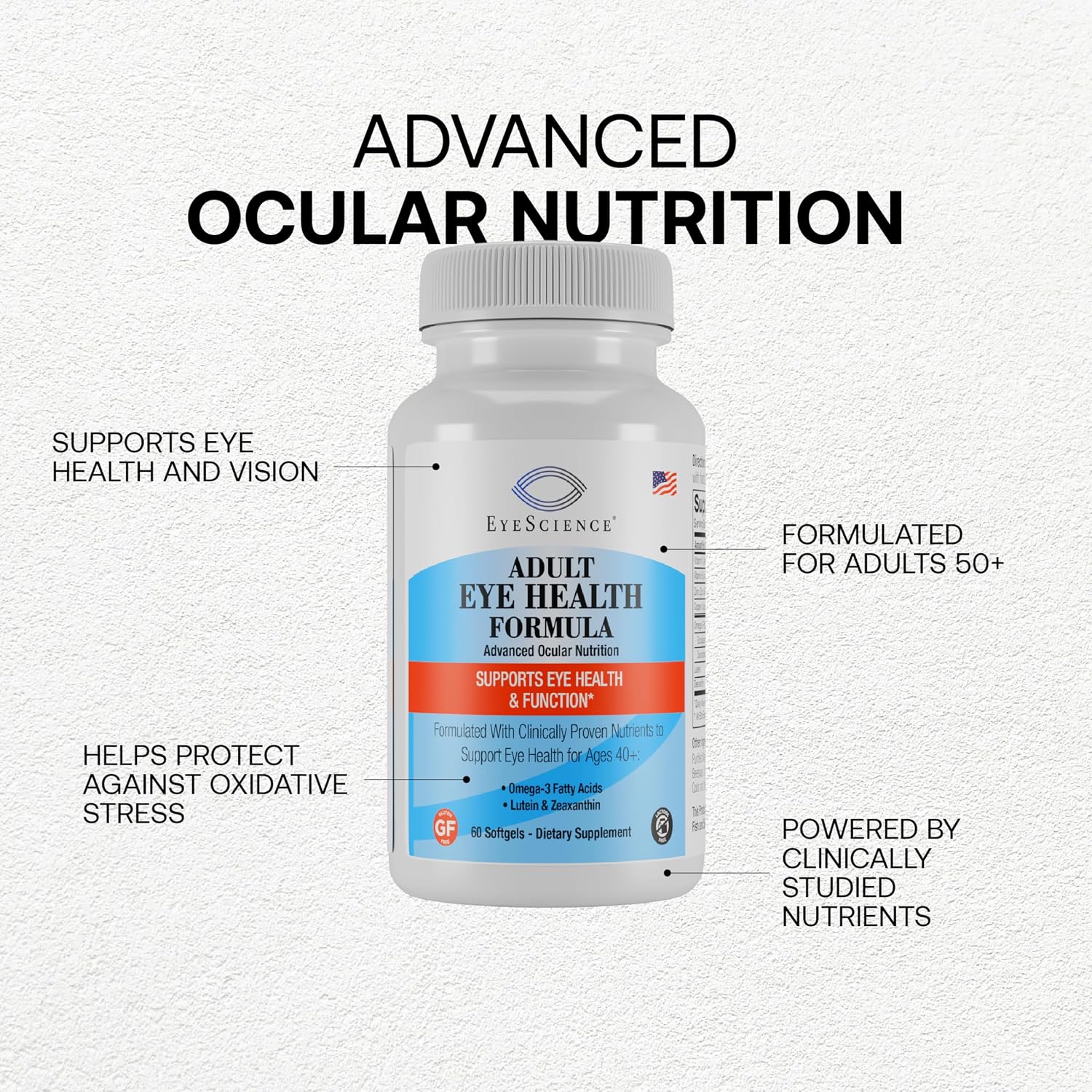 EyeScience Adult Eye Health Vitamins, 60 Softgels | Lutein, Zeaxanthin & Astaxanthin, Blue Light Defense, Non-GMO, Gluten-Free