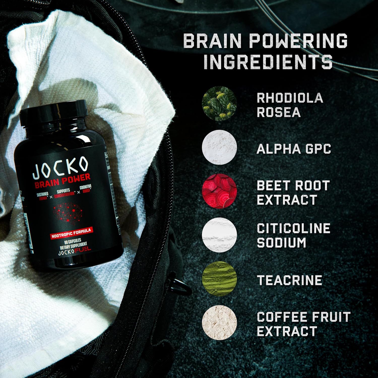 Jocko Fuel Brain Power - Nootropic Dietary Supplements for Memory & Focus wiht L Theanine, L Carnitine- Energy & Focus Supplement (90 Capsules)