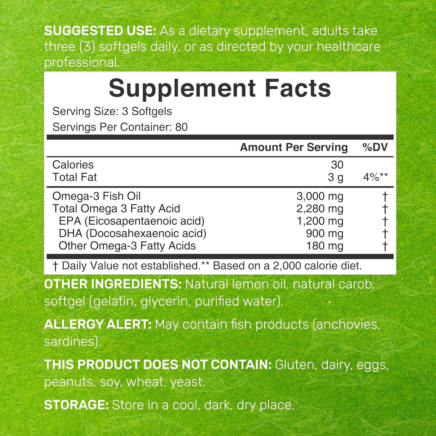 DEAL SUPPLEMENT Omega 3 Fish Oil Supplements, 3,000mg Per Serving, 240 Softgels – EPA 1,200mg + DHA 900mg – Burpless Pills, Lemon Flavored, Wild Caught – Brain & Heart Support – Mercury Free, Non-GMO