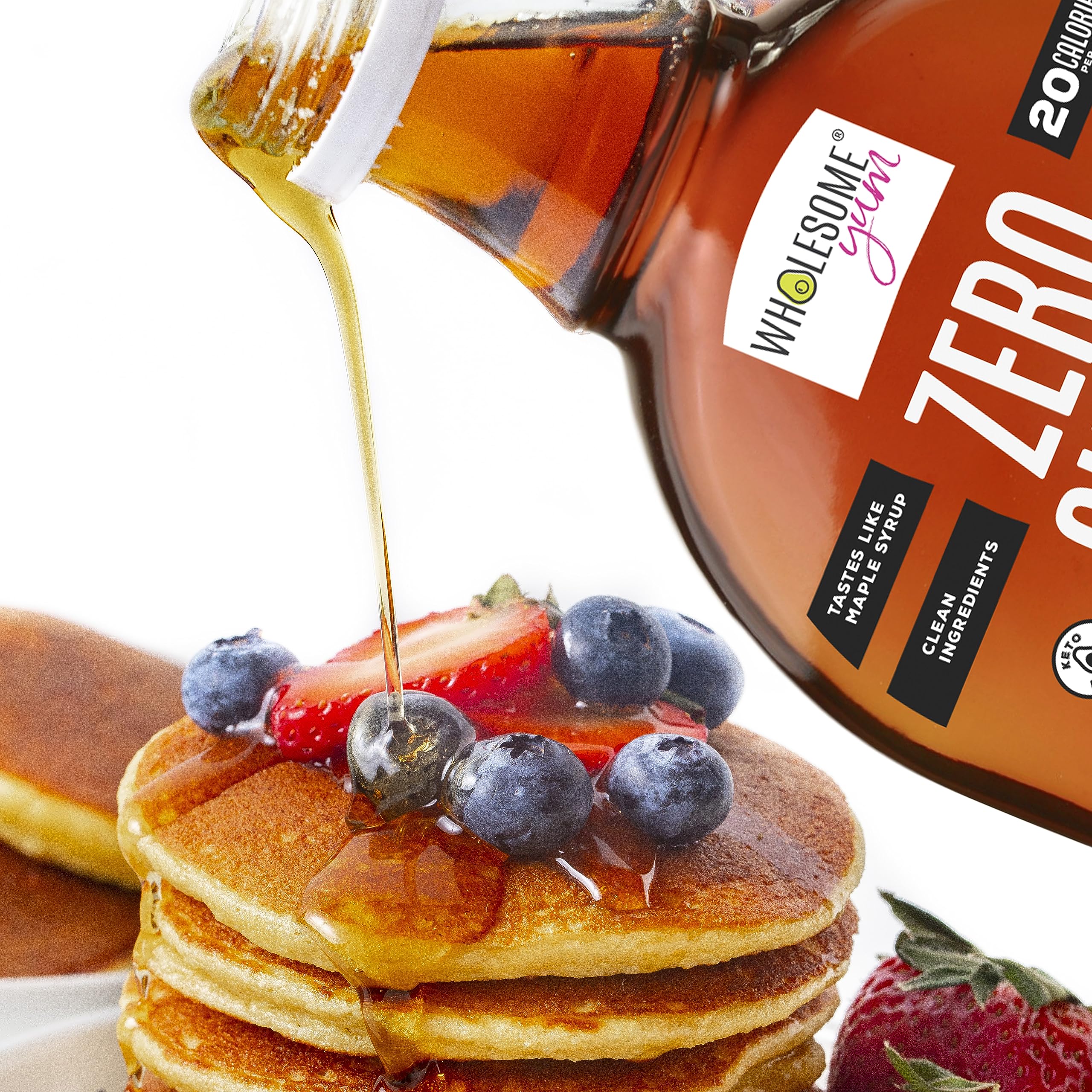 Wholesome Yum Zero Sugar Maple Syrup, Monk Fruit Allulose Keto Maple Syrup | Natural Sugar Free Pancake Syrup. Low Carb, Gluten-Free, Vegan, Non GMO, No Erythritol, No Aftertaste (12 fl oz Glass Bottle)