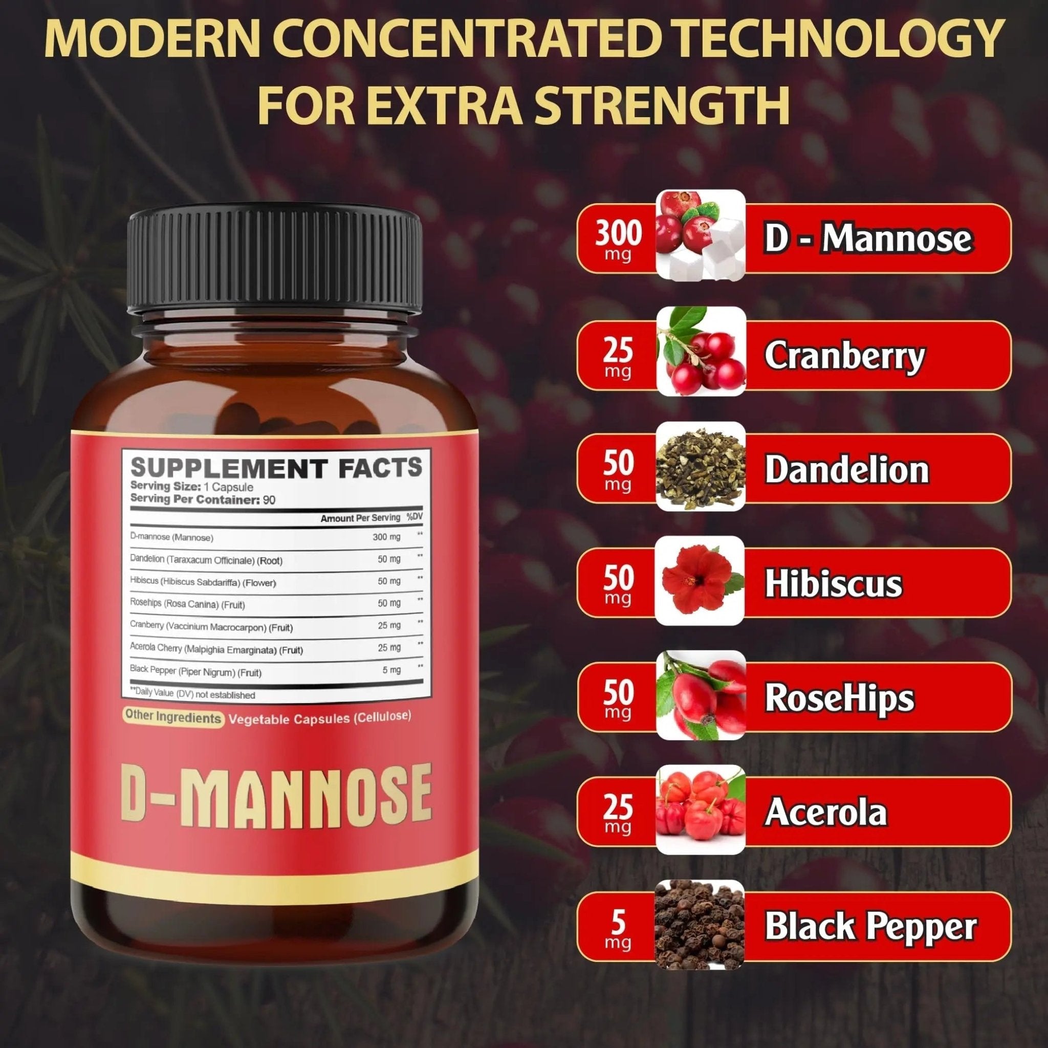 agobi D-Mannose Capsules - 7 Herbs with Cranberry, Dandelion, Hibiscus and More - Support Flush Impurities and Urinary Tract Health - 90 Vegan Capsules 3-Month Supply - PrimeBioHealth - canada supplements