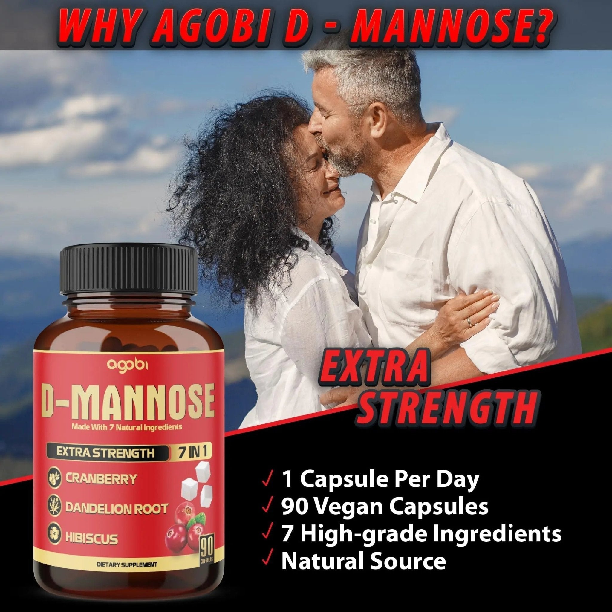agobi D-Mannose Capsules - 7 Herbs with Cranberry, Dandelion, Hibiscus and More - Support Flush Impurities and Urinary Tract Health - 90 Vegan Capsules 3-Month Supply - PrimeBioHealth - canada supplements