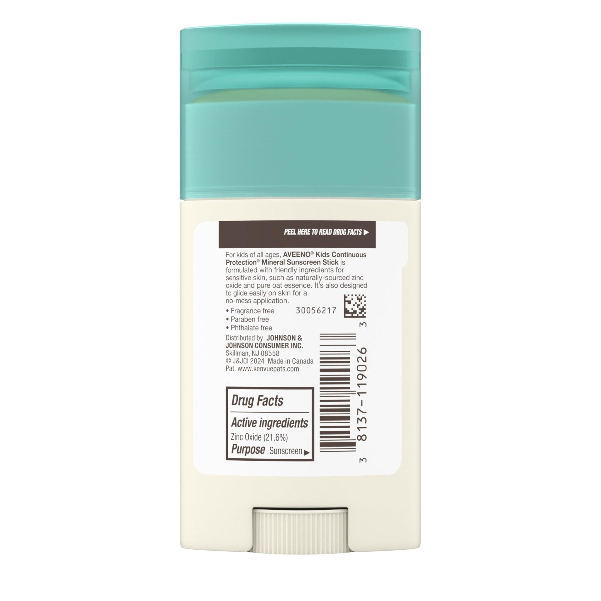 Aveeno Kids Continuous Protection Zinc Oxide Mineral Sunscreen Stick for Sensitive Skin, Face & Body Sunscreen Stick for Kids - PrimeBioHealth - canada supplements