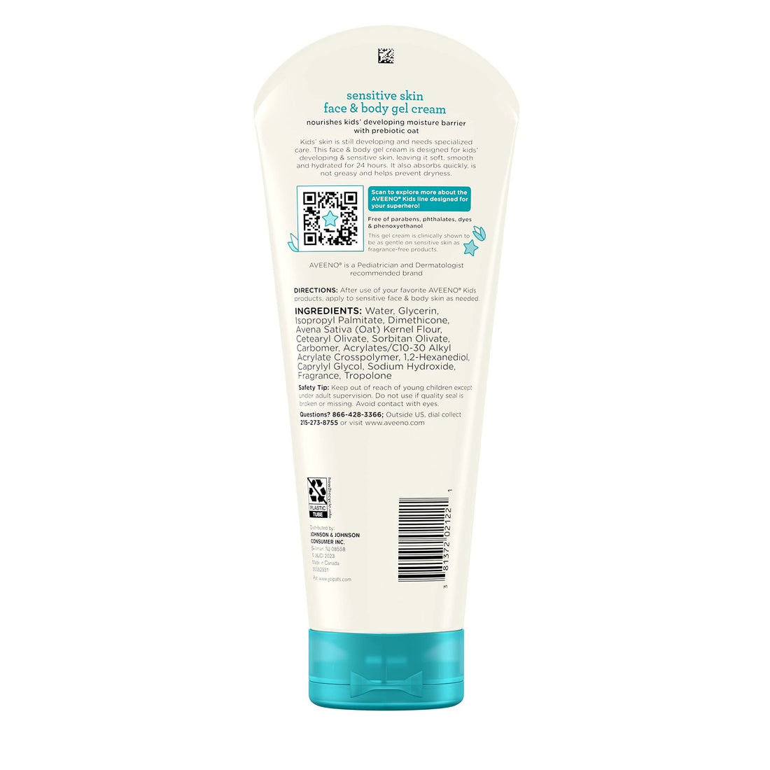 Aveeno Sensitive Skin Face & Body Gel Cream for Kids with Prebiotic Oat, Clinically Proven 24 Hour Hydration for Soft Skin - PrimeBioHealth - canada supplements