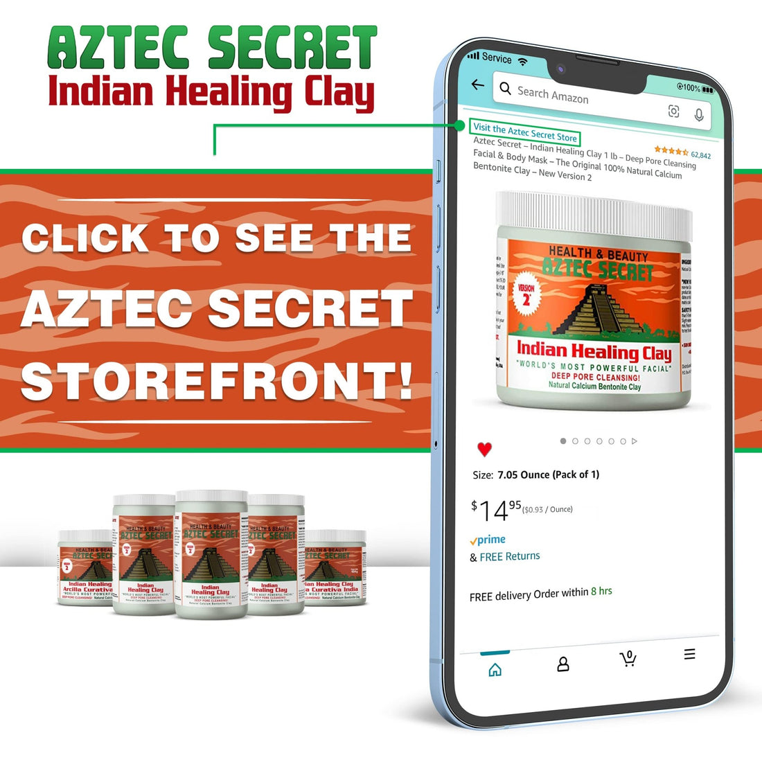 Aztec Secret– Indian Healing Clay 16 Oz – Deep Pore Cleansing Facial & Body Mask – The Original 100% Natural Calcium Bentonite Clay – New Version 2 - PrimeBioHealth - canada supplements