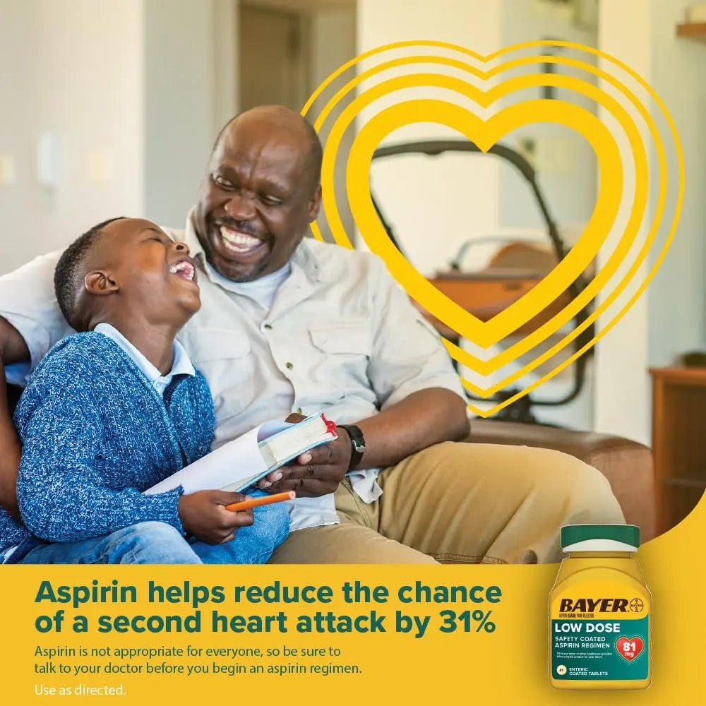 Bayer Aspirin Low Dose 81 mg, Enteric Coated Tablets, Doctor Recommended, Secondary Prevention of Cardiovascular Disease, 300 Safety Coated Tablets (Packaging may vary) - PrimeBioHealth - canada supplements