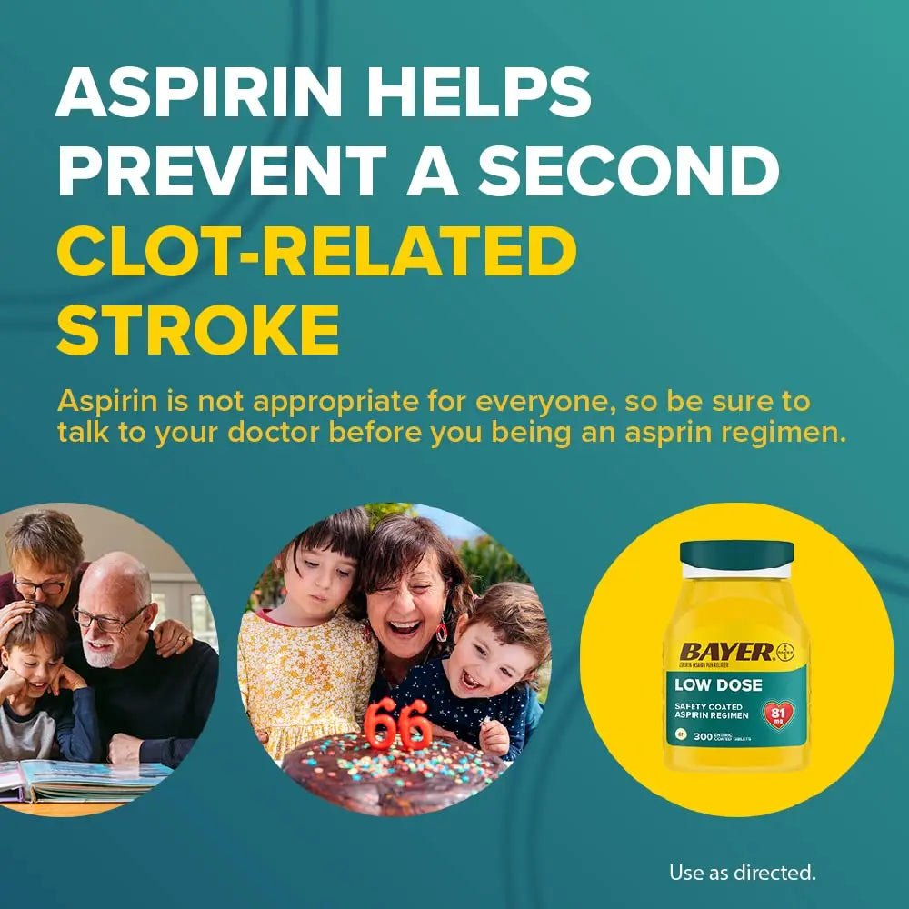 Bayer Aspirin Low Dose 81 mg, Enteric Coated Tablets, Doctor Recommended, Secondary Prevention of Cardiovascular Disease, 300 Safety Coated Tablets (Packaging may vary) - PrimeBioHealth - canada supplements