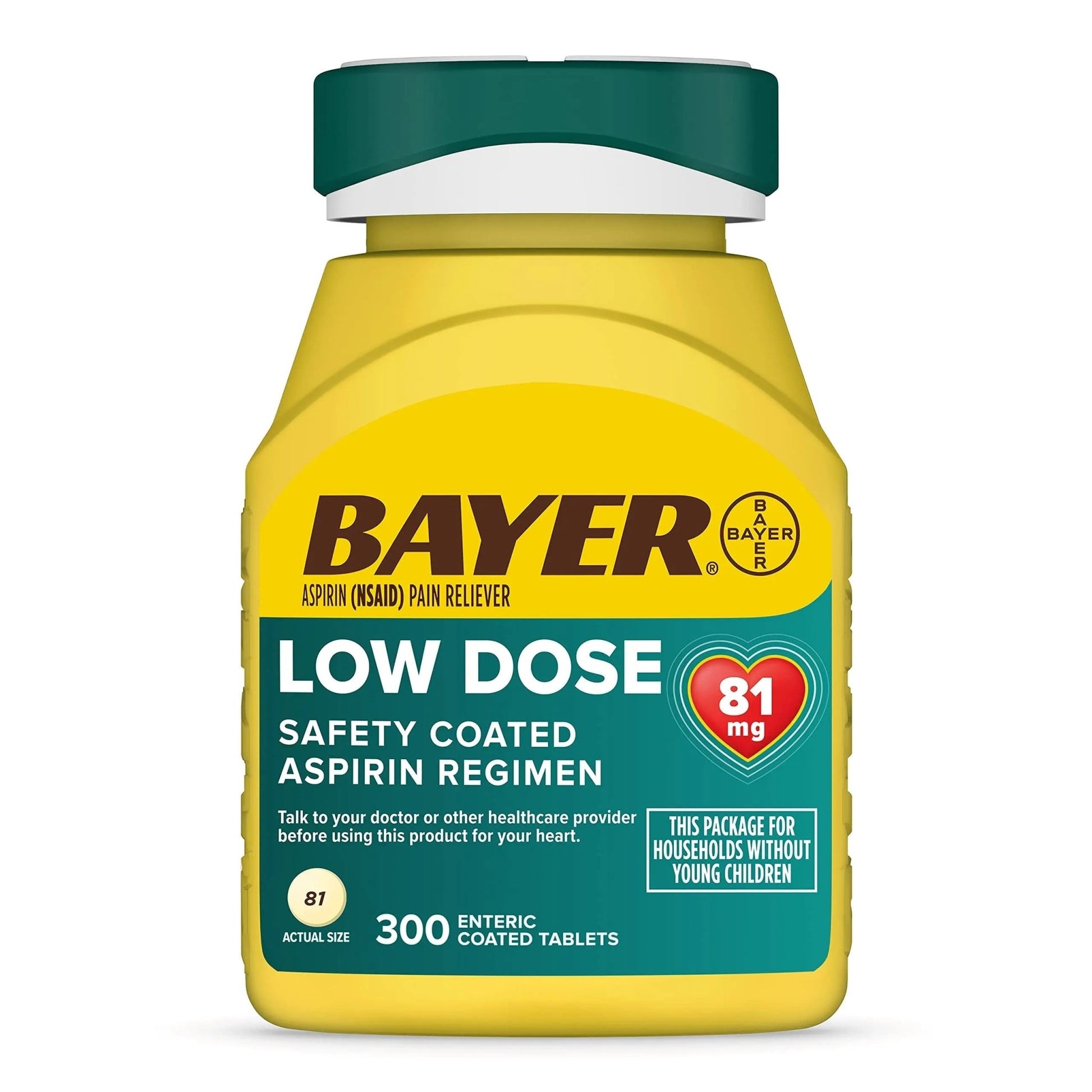 Bayer Aspirin Low Dose 81 mg, Enteric Coated Tablets, Doctor Recommended, Secondary Prevention of Cardiovascular Disease, 300 Safety Coated Tablets (Packaging may vary) - PrimeBioHealth - canada supplements