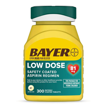 Bayer Aspirin Low Dose 81 mg, Enteric Coated Tablets, Doctor Recommended, Secondary Prevention of Cardiovascular Disease, 300 Safety Coated Tablets (Packaging may vary) - PrimeBioHealth - canada supplements