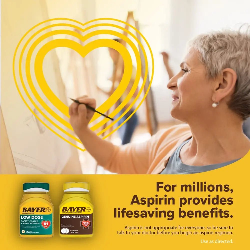 Bayer Aspirin Low Dose 81 mg, Enteric Coated Tablets, Doctor Recommended, Secondary Prevention of Cardiovascular Disease, 300 Safety Coated Tablets (Packaging may vary) - PrimeBioHealth - canada supplements
