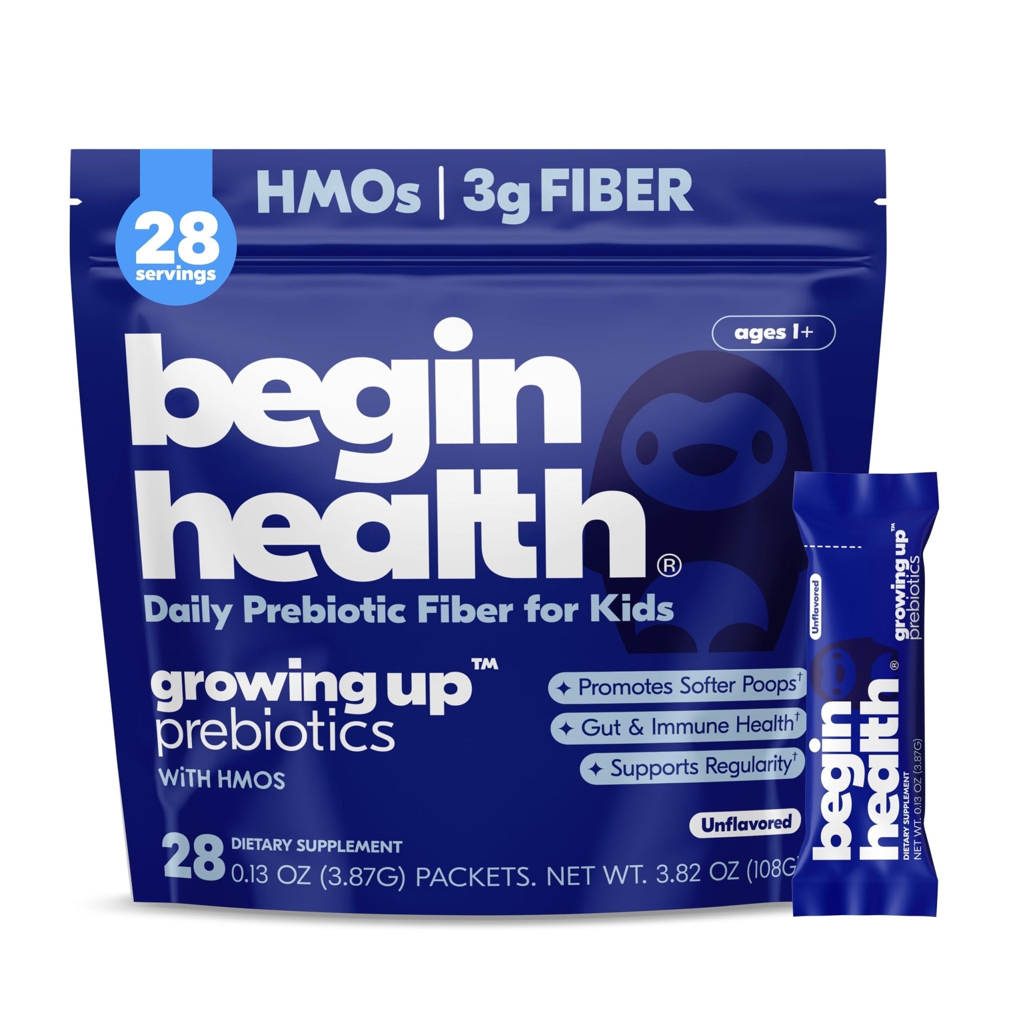 Begin Health Growing Up Prebiotics for Kids 28-Packs | Prebiotic Soluble Powder Stool Softeners and Digestive Gut Health Supplement | Ideal to Mix with Kids Daily - PrimeBioHealth - canada supplements