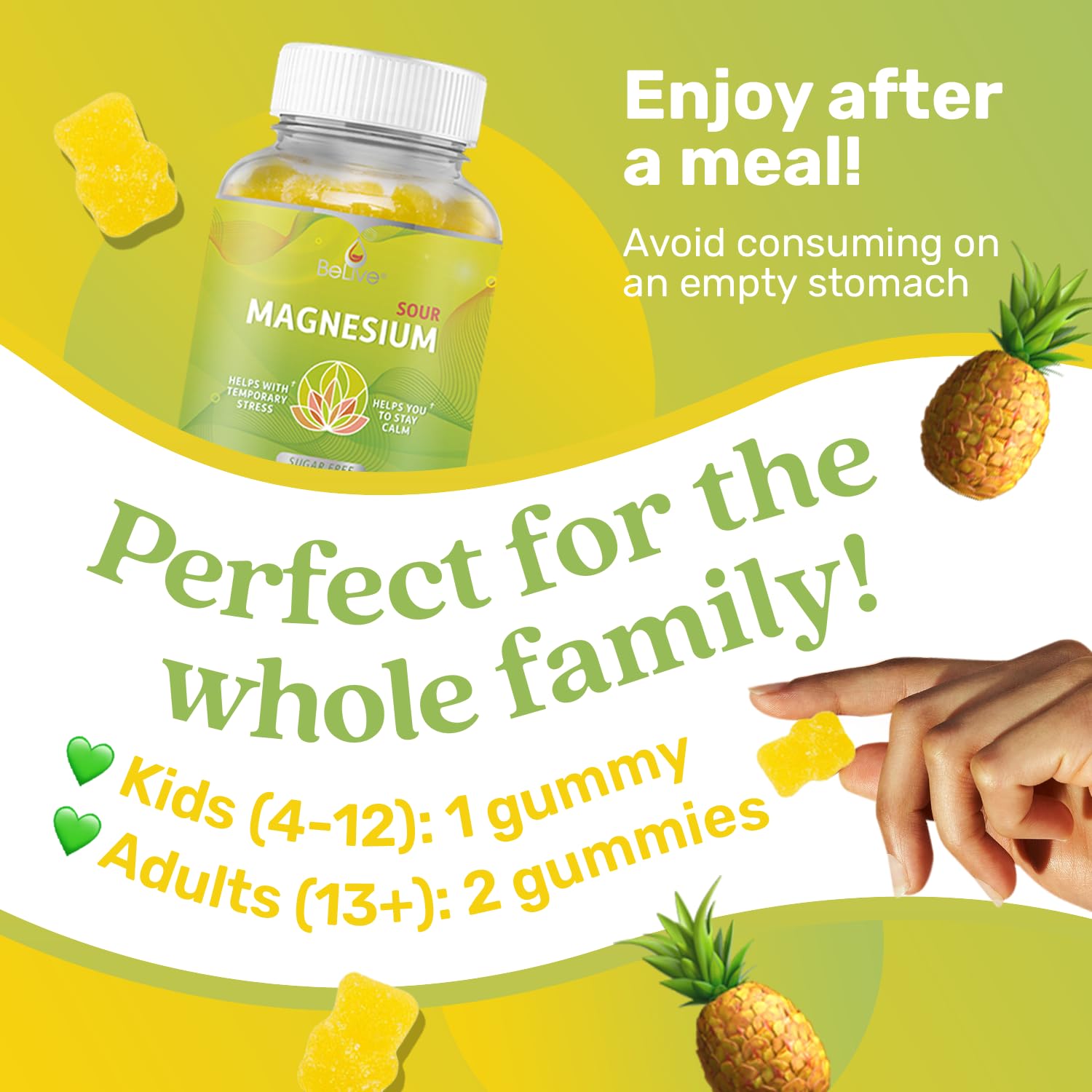 BeLive Magnesium Glycinate Gummies 200 mg - Sugar Free Supplement for Muscle Relaxation, Sleep Support, & Heart Health for Adults & Kids - PrimeBioHealth - canada supplements