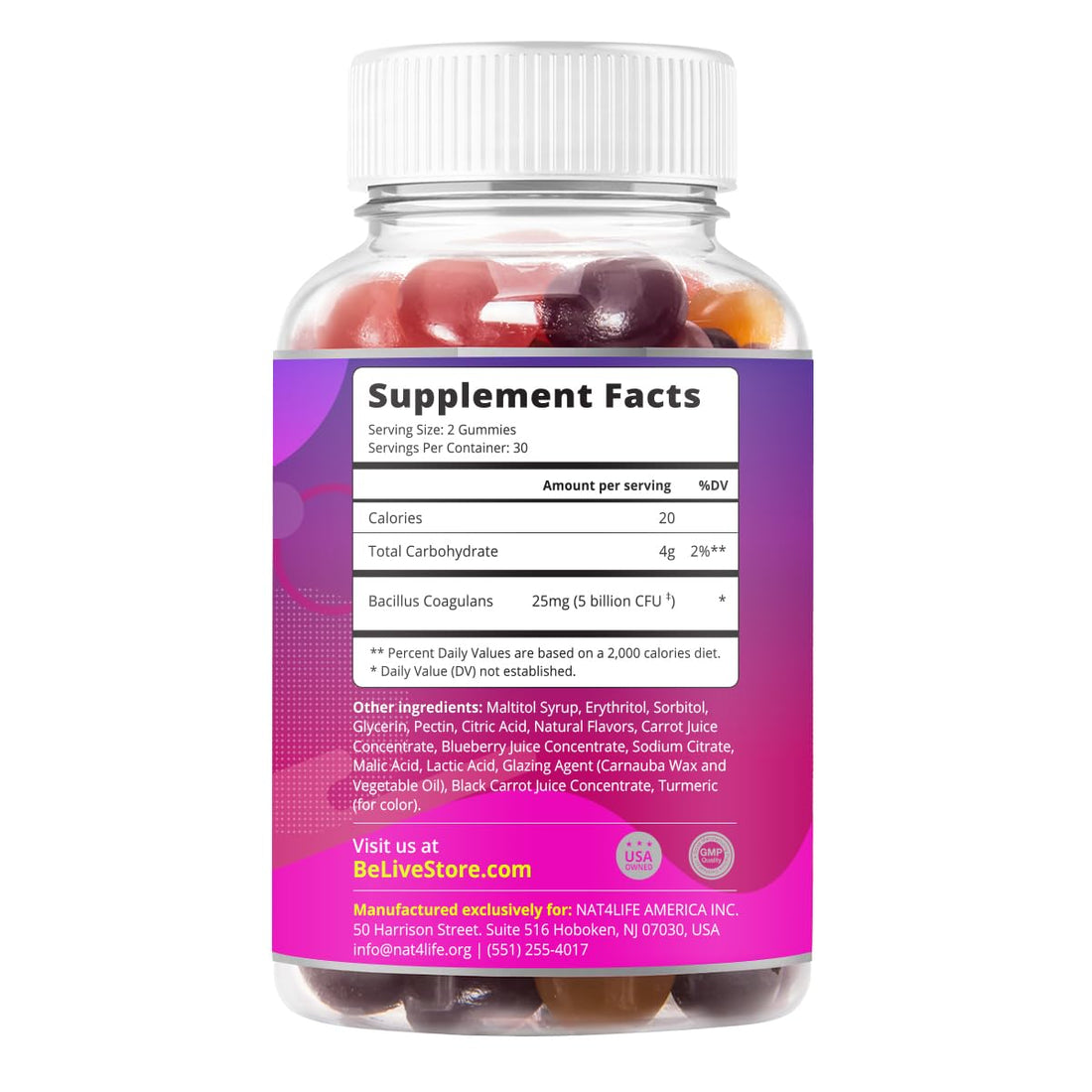 BeLive Probiotic Gummies - Probiotics with 5 Billion CFUs for Digestive Health, Men, Women & Kids - for Immune Support, Sugar Free & Vega - PrimeBioHealth - canada supplements