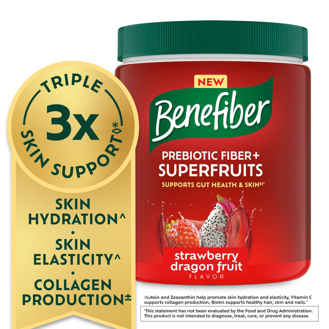 Benefiber Prebiotic GLP-1 Friendly Fiber + Superfruits Dietary Supplement, Strawberry Dragon Fruit Flavor, 8.8 oz (250g) - PrimeBioHealth - canada supplements