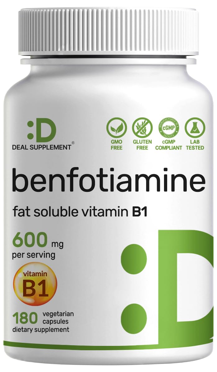 Benfotiamine 600mg Per Serving, 180 Veggie Capsules (300mg Per Cap) – Fat Soluble Vitamin B1 Thiamine Supplement - PrimeBioHealth - canada supplements