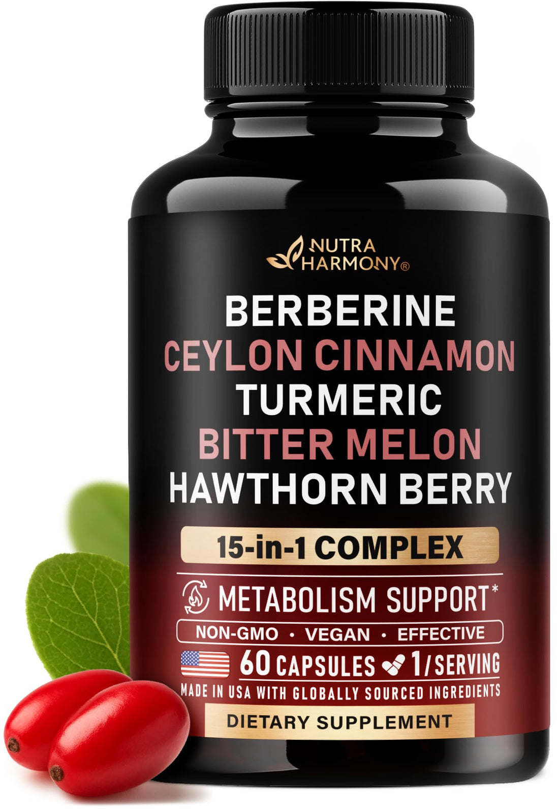 Berberine with Ceylon Cinnamon | Bitter Melon (Karela) | Apple Cider Vinegar | Hawthorn Berry | Citrus Bergamot | Turmeric - 15-in-1 Supplement for Heart Support - PrimeBioHealth - canada supplements