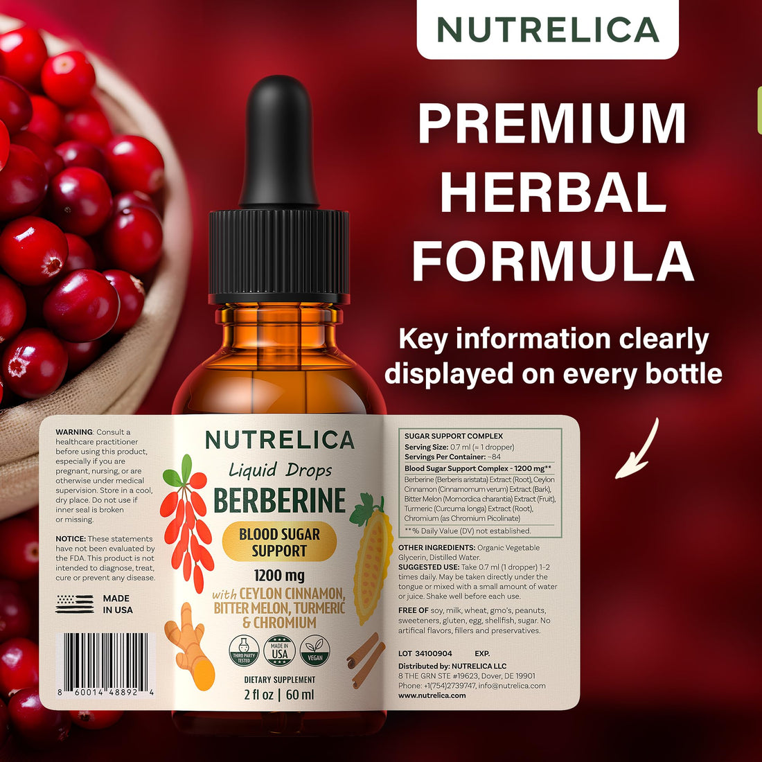Berberine with Ceylon Cinnamon, Bitter Melon, Turmeric & Chromium – Blood Sugar Balance & Glucose Metabolism - PrimeBioHealth - canada supplements