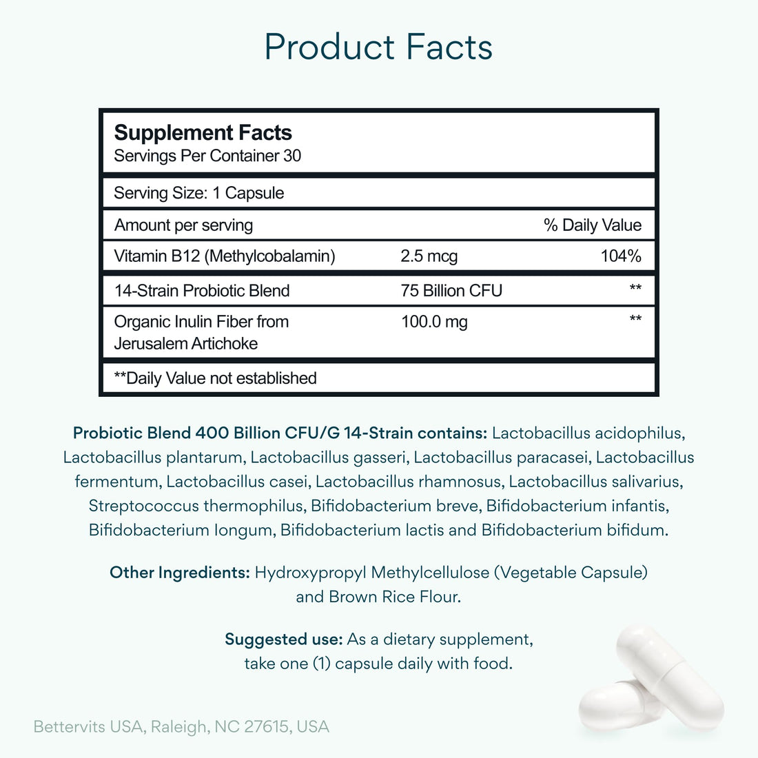 Bettervits Probiotics for Women & Men – 75 Billion CFU | Digestive Health and Gut Support Prebiotic | 14 Clinically Studied Strains with Vitamin B12, - PrimeBioHealth - canada supplements
