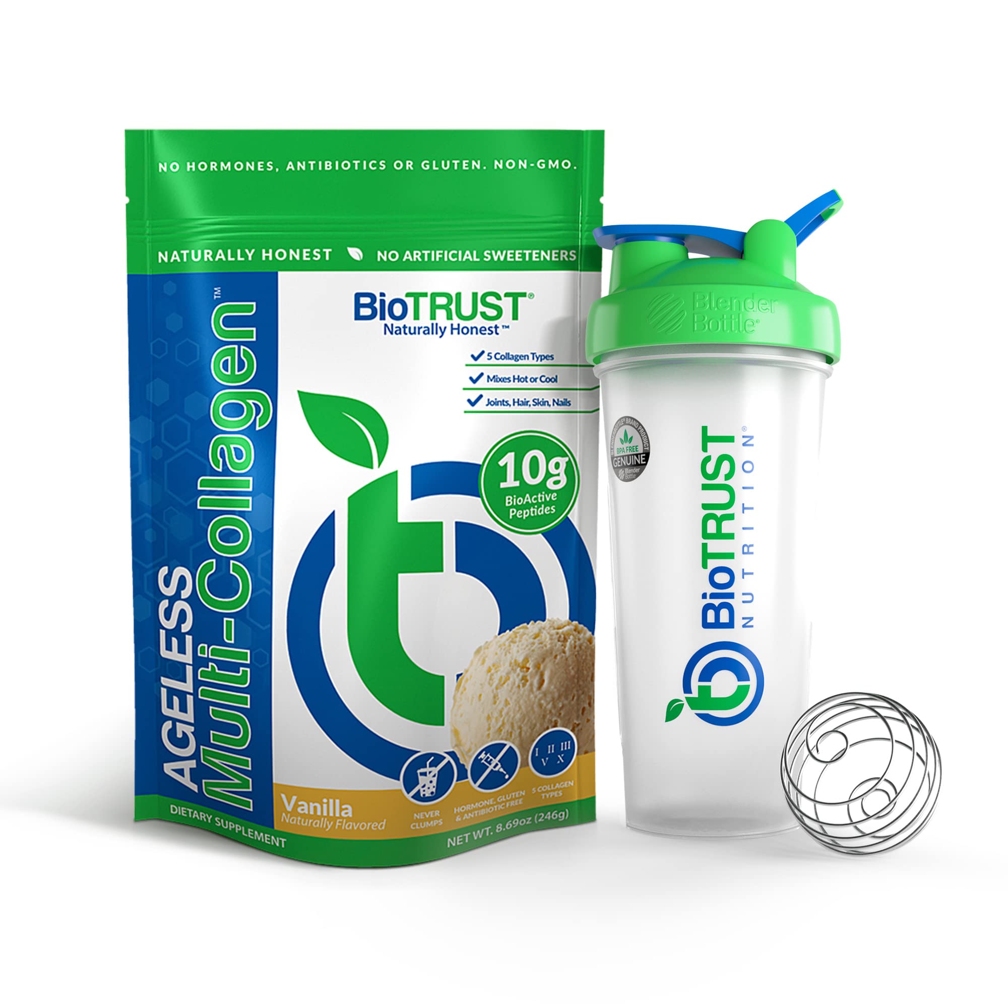 BioTrust Ageless Multi Collagen 5-in-1 Protein Powder (Vanilla) BlenderBottle Bundle - PrimeBioHealth - canada supplements