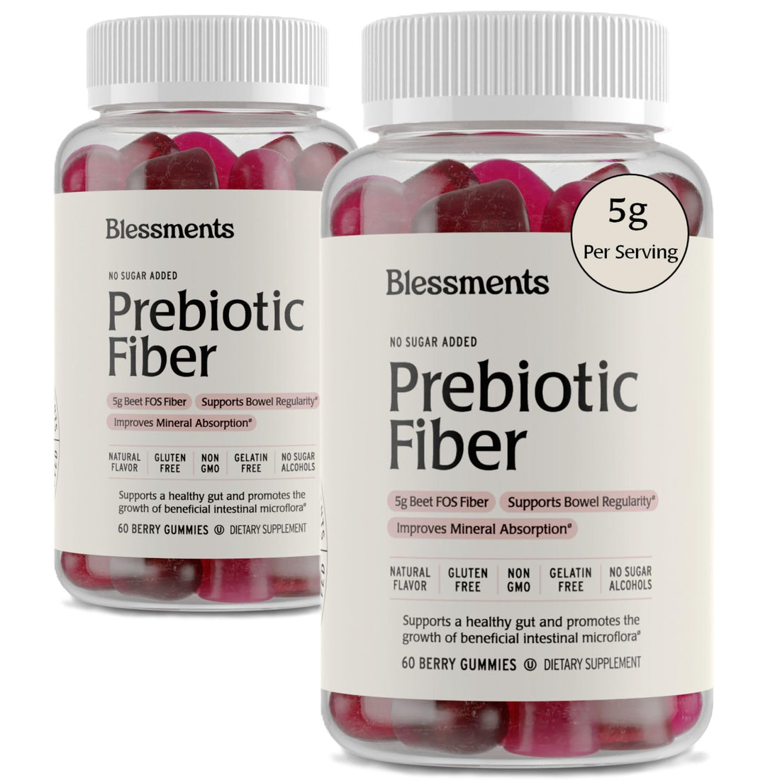 Blessments - Prebiotic Fiber Gummies for Adults & Kids with No Added Sugar- 5g (60 Count-2 Pack) High Fiber Supplement Gummies - Vegan - Keto Friendly - PrimeBioHealth - canada supplements