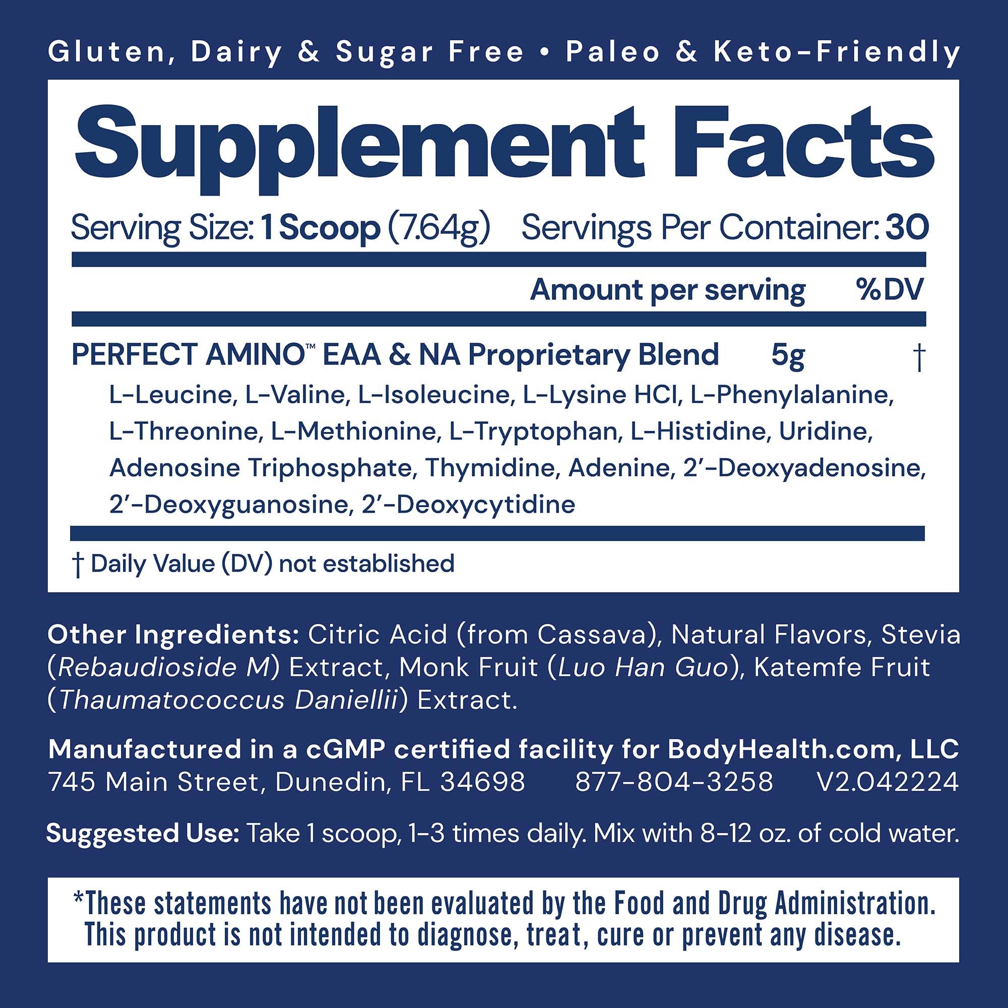 BodyHealth PerfectAmino Powder - EAA Powder for Pre and Post Workout - Amino Acid Energy Drink for Men and Women to Support Lean Muscle and Recovery - PrimeBioHealth - canada supplements