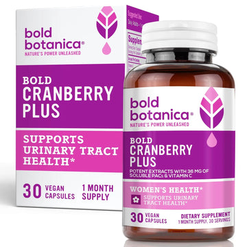 Bold Cranberry Plus Capsules - 100% Soluble 36mg PACs - Cranberry Pills for Women & Men with Urinary Tract Support, Non-GMO Vitamin C — 30 Vegan Capsules, 1 Month Supply - PrimeBioHealth - canada supplements