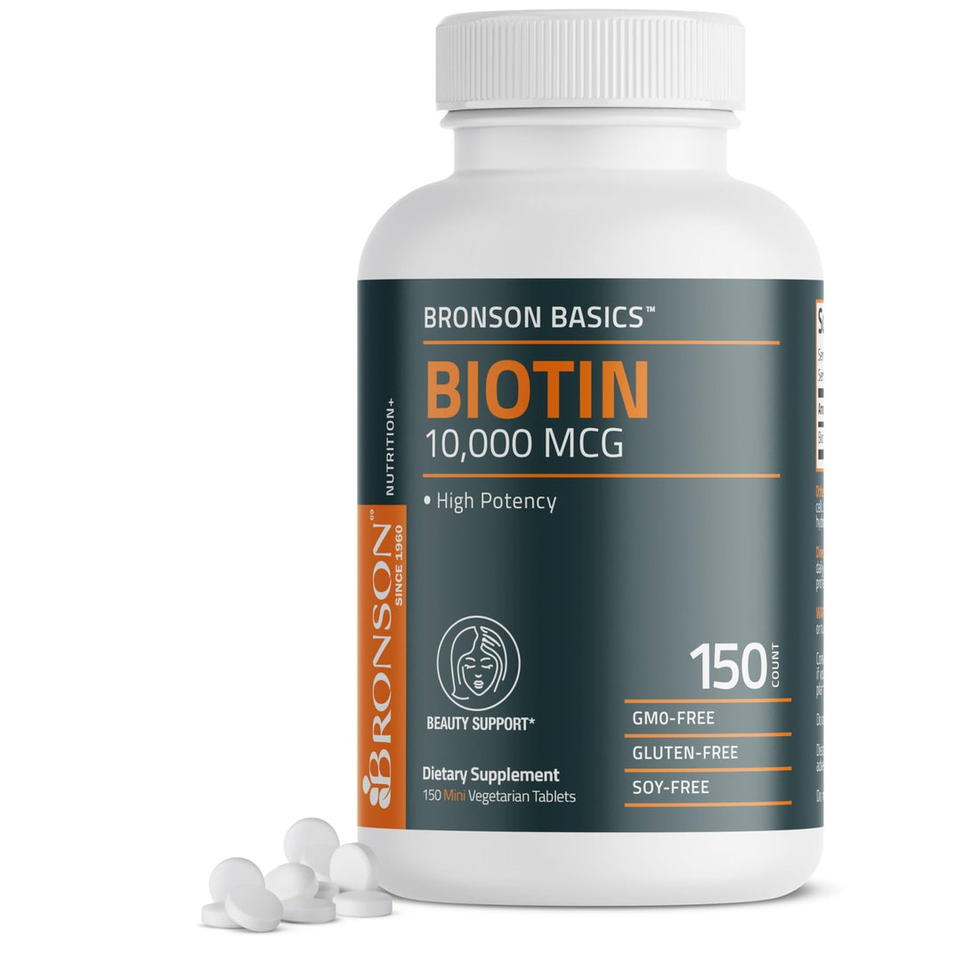 Bronson Biotin 10,000mcg, Supports Healthy Hair, Skin and Nails, Vegetarian, Non-GMO, 150 Tablets - PrimeBioHealth - canada supplements