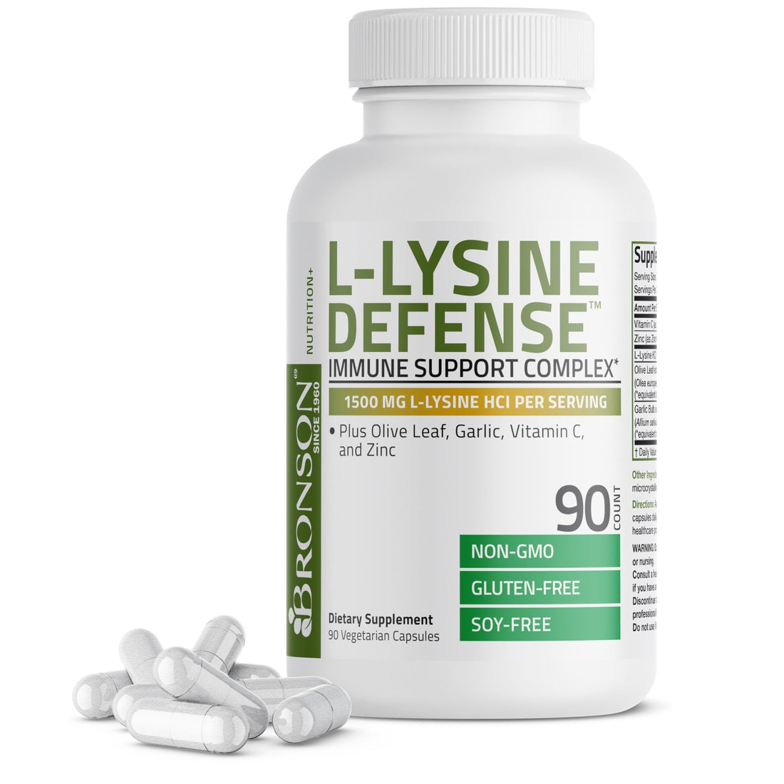 Bronson L-Lysine Defense Immune Support Complex 1500 MG L-Lysine Plus Olive Leaf, Garlic, Vitamin C and Zinc - PrimeBioHealth - canada supplements