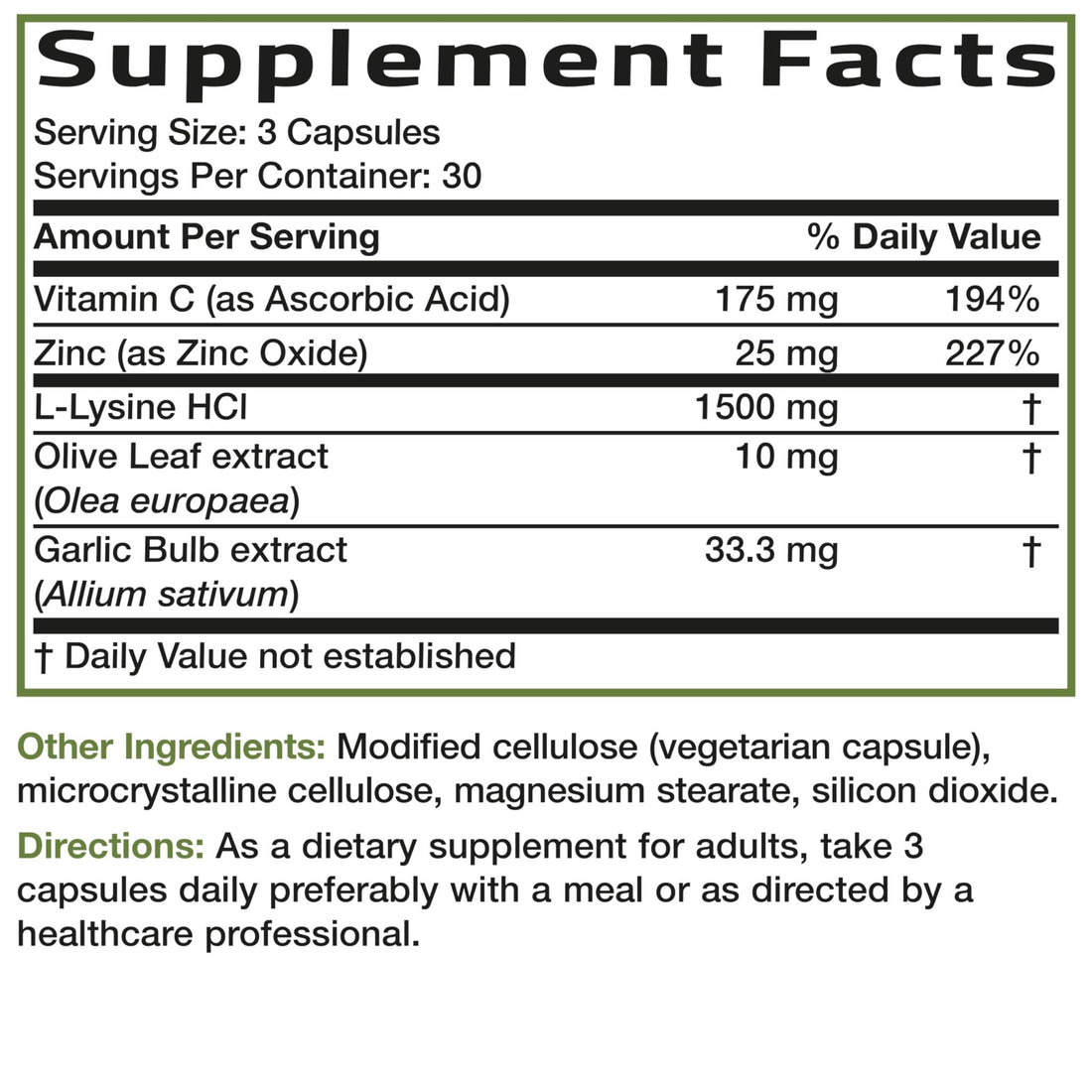 Bronson L-Lysine Defense Immune Support Complex 1500 MG L-Lysine Plus Olive Leaf, Garlic, Vitamin C and Zinc - PrimeBioHealth - canada supplements