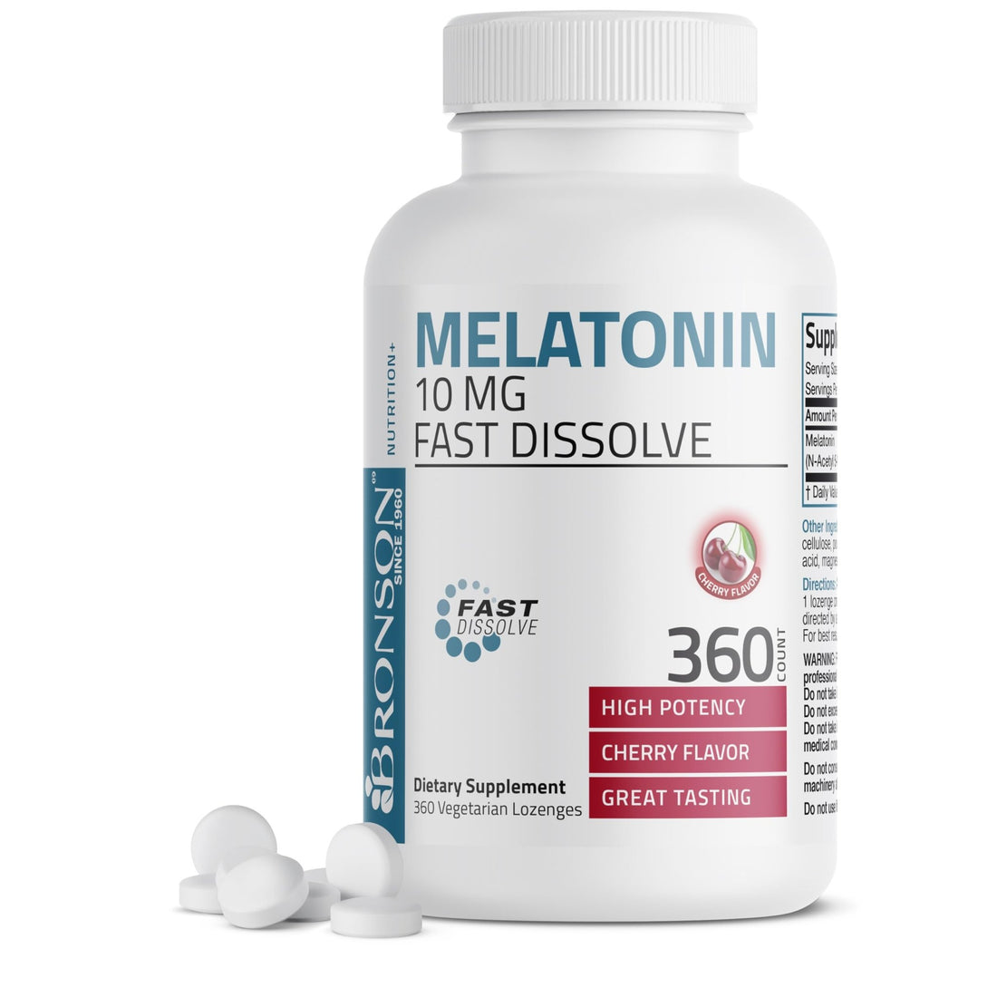 Bronson Melatonin 10mg Fast Dissolve Cherry Flavored Tablets Vegetarian Chewable Lozenges, 360 Count - PrimeBioHealth - canada supplements