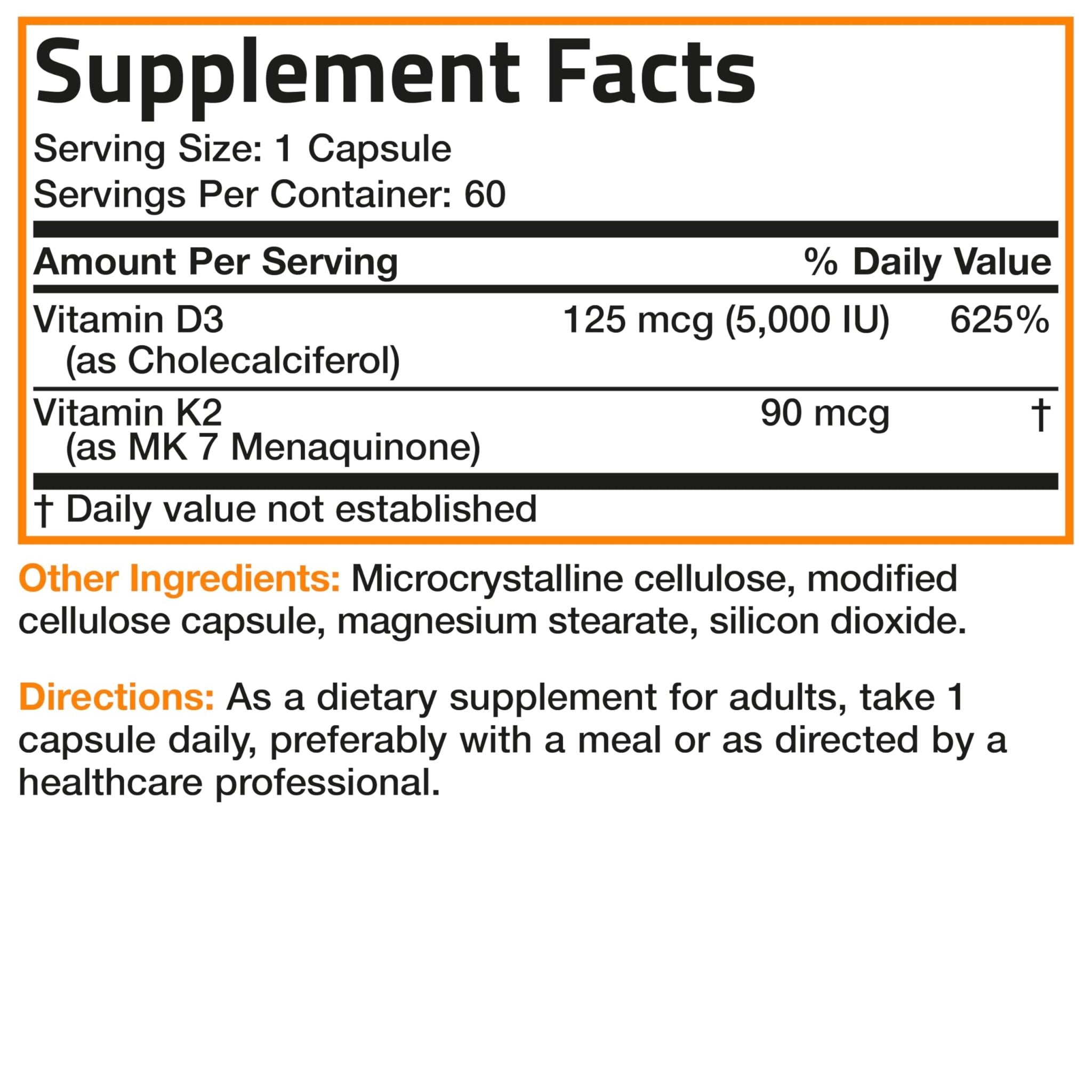 Bronson Vitamin K2 D3 (MK7) Supplement Non-GMO Formula Vitamin D3 5000IU (125 mcg) & 90 mcg K2 MK-7 - PrimeBioHealth - canada supplements