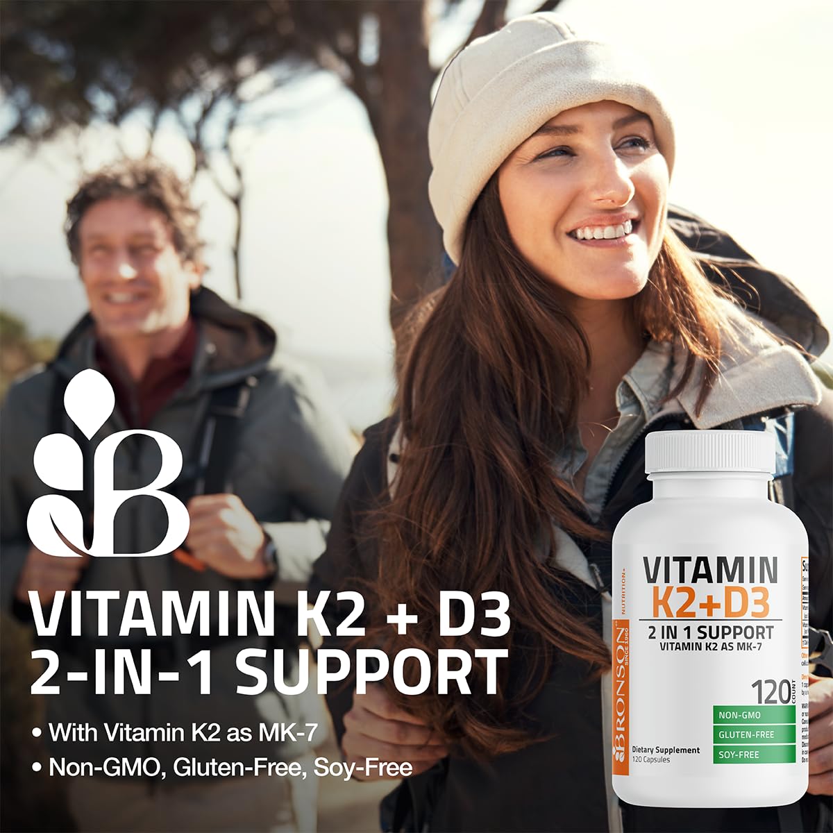 Bronson Vitamin K2 D3 (MK7) Supplement Non-GMO Formula Vitamin D3 5000IU (125 mcg) & 90 mcg K2 MK-7 - PrimeBioHealth - canada supplements