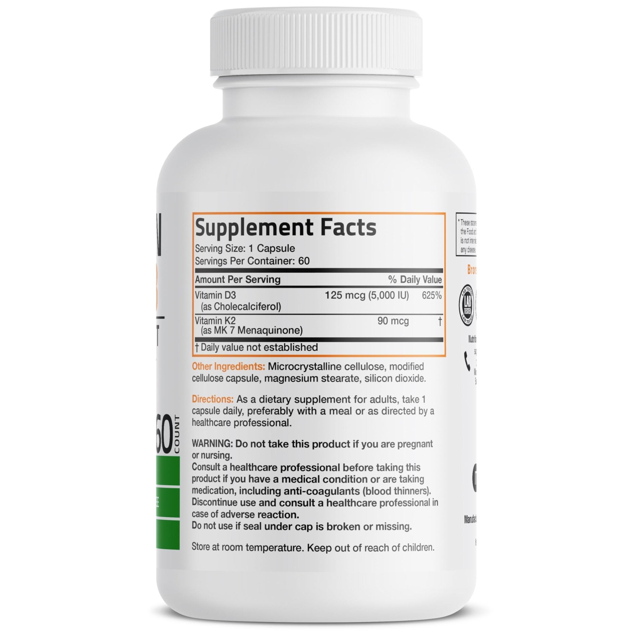 Bronson Vitamin K2 D3 (MK7) Supplement Non-GMO Formula Vitamin D3 5000IU (125 mcg) & 90 mcg K2 MK-7 - PrimeBioHealth - canada supplements