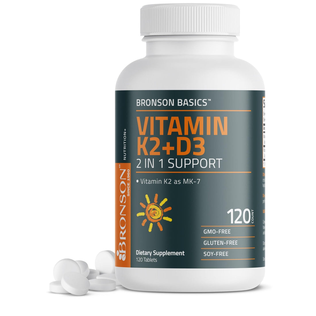 Bronson Vitamin K2 D3 (MK7) Supplement Non-GMO Formula Vitamin D3 5000IU (125 mcg) & 90 mcg K2 MK-7, Easy to Swallow D - PrimeBioHealth - canada supplements