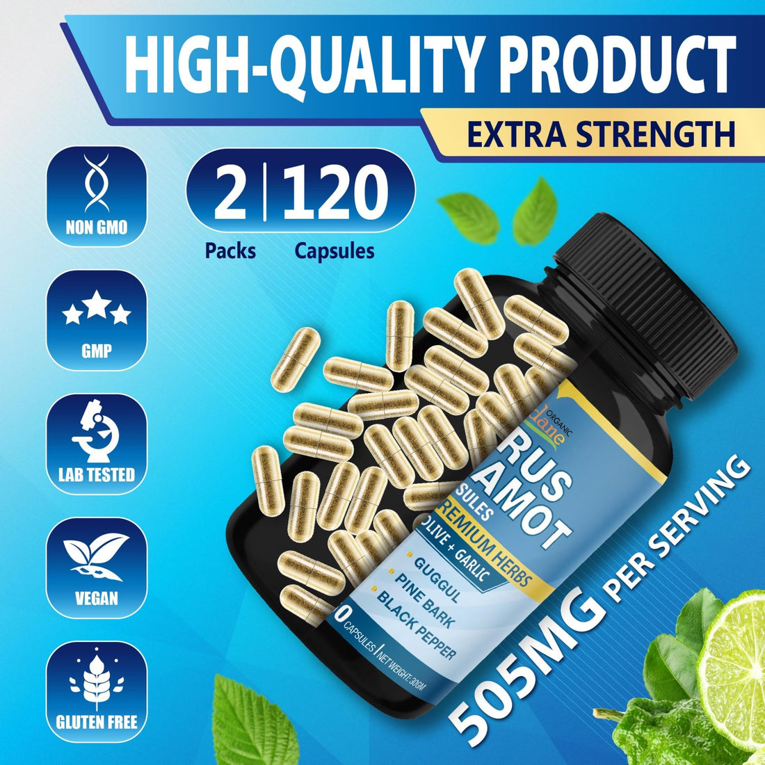 Cadane 2 Packs Citrus Bergamot Extract Capsules with Berberine, Olive, Guggul, Garlic, Pine Bark, Black Pepper | 4 Months Supply - PrimeBioHealth - canada supplements