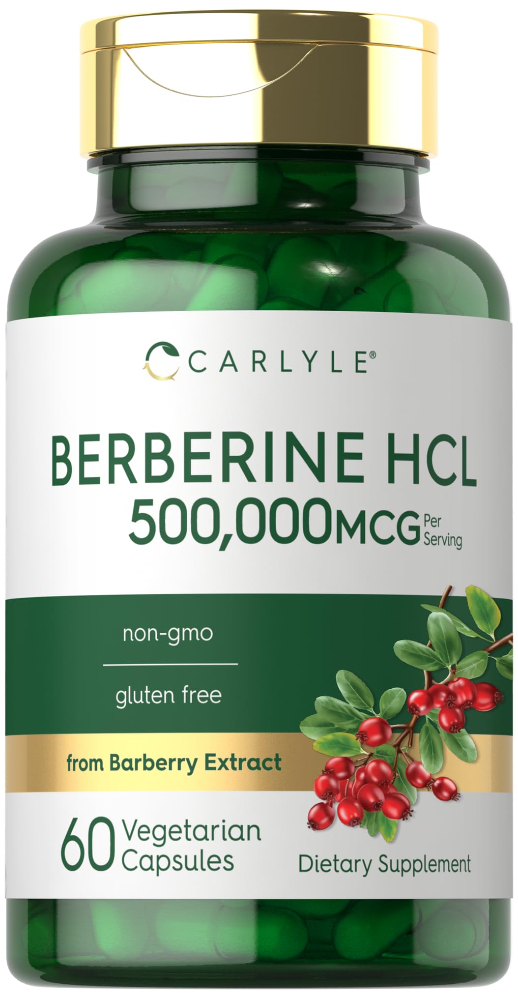 Carlyle Berberine HCL Supplement | 500,000mcg | 60 Capsules | Vegetarian, Non-GMO, Gluten Free - PrimeBioHealth - canada supplements