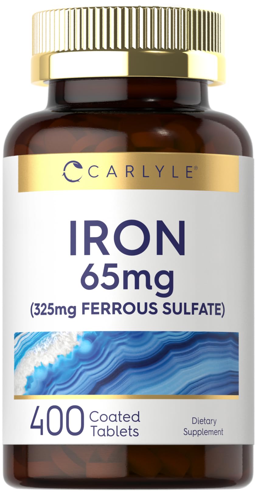 Carlyle Iron Ferrous Sulfate 325mg, 65 mg | 400 Tablets | Non-GMO, Gluten Free, and Vegetarian Supplement | High Potency - PrimeBioHealth - canada supplements