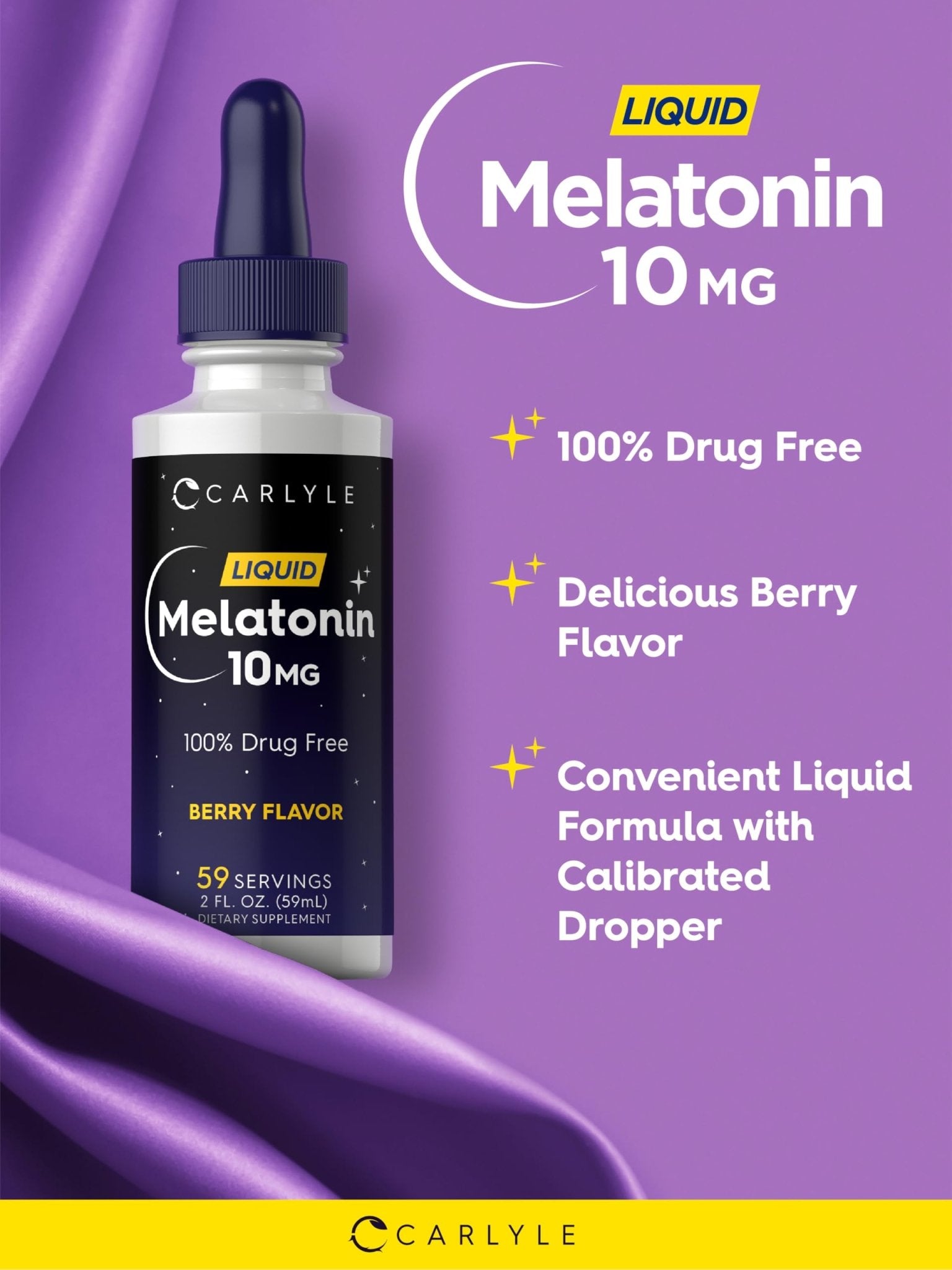 Carlyle Melatonin 10mg | 2 fl oz Liquid Drops | Berry Flavor | for Adults | Non-GMO, Vegetarian Supplement - PrimeBioHealth - canada supplements