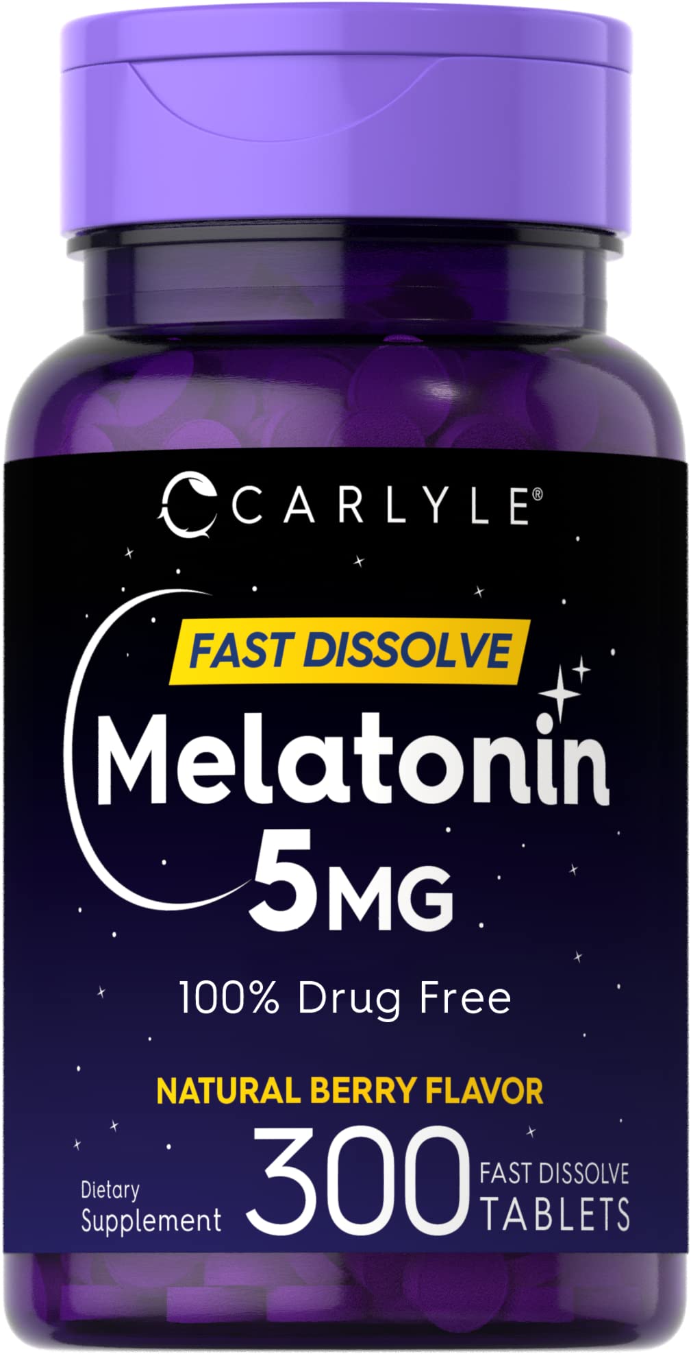 Carlyle Melatonin 5 mg Fast Dissolve 300 Tablets | Berry Flavor | Vegetarian, Non-GMO Supplement - PrimeBioHealth - canada supplements