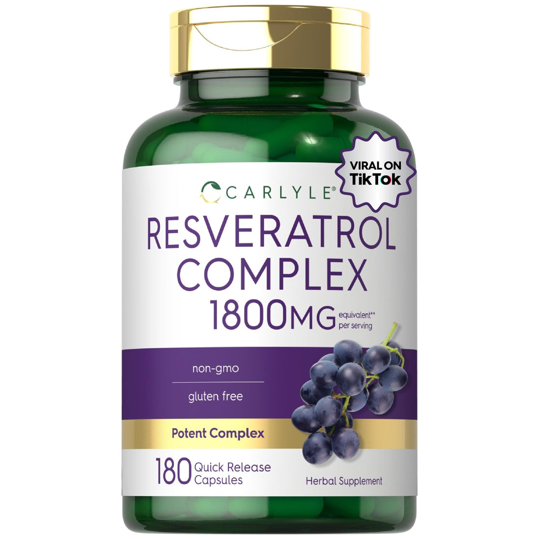 Carlyle Resveratrol Complex - 180 Capsules - Trans Resveratrol Supplement with Grape Seed Extract - Non GMO, Gluten Free - PrimeBioHealth - canada supplements