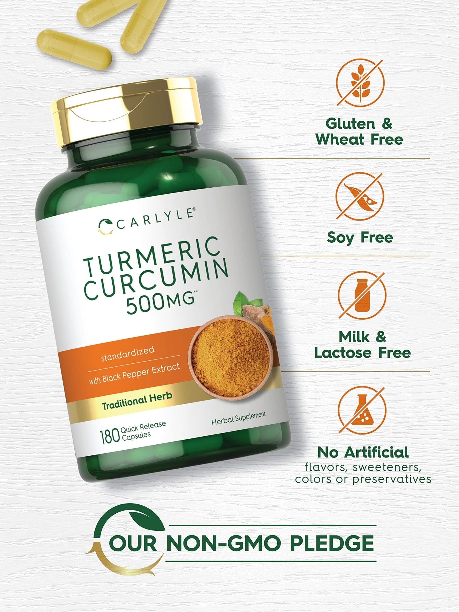 Carlyle Turmeric Curcumin Supplement | 180 Capsules | with Black Pepper Extract | Non-GMO & Gluten Free - PrimeBioHealth - canada supplements