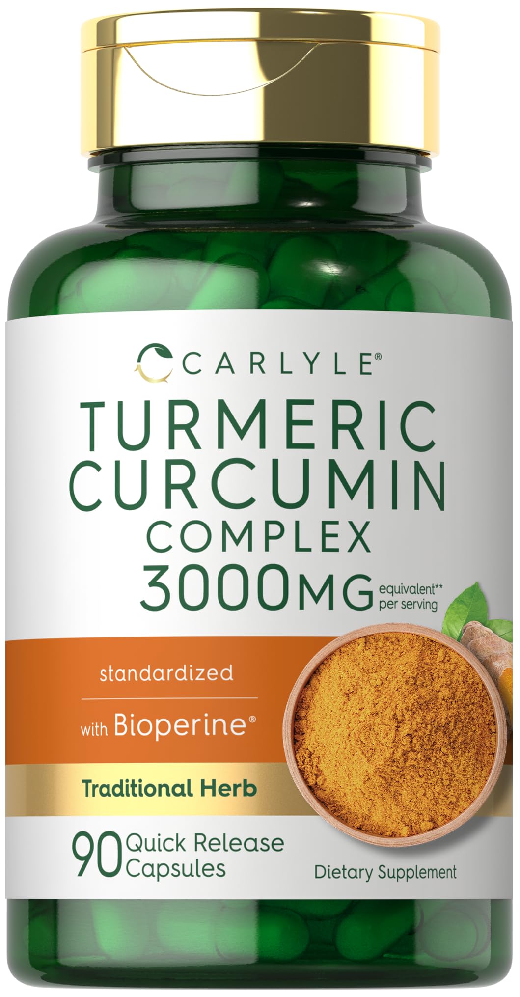 Carlyle Turmeric Curcumin with Black Pepper | 90 Powder Capsules | Complex Supplement with Bioperine | Non-GMO, Gluten Free - PrimeBioHealth - canada supplements