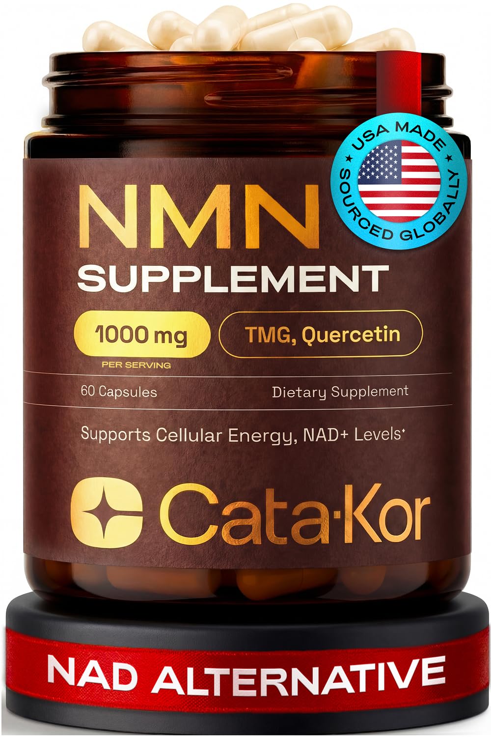 Cata-Kor NMN Supplement – 1000mg Per Serving NAD Resveratrol Supplement with Quercetin | TMG – NMNH Alternative – Supports Cellular Energy & NAD+ Level – 60 Capsules - PrimeBioHealth - canada supplements