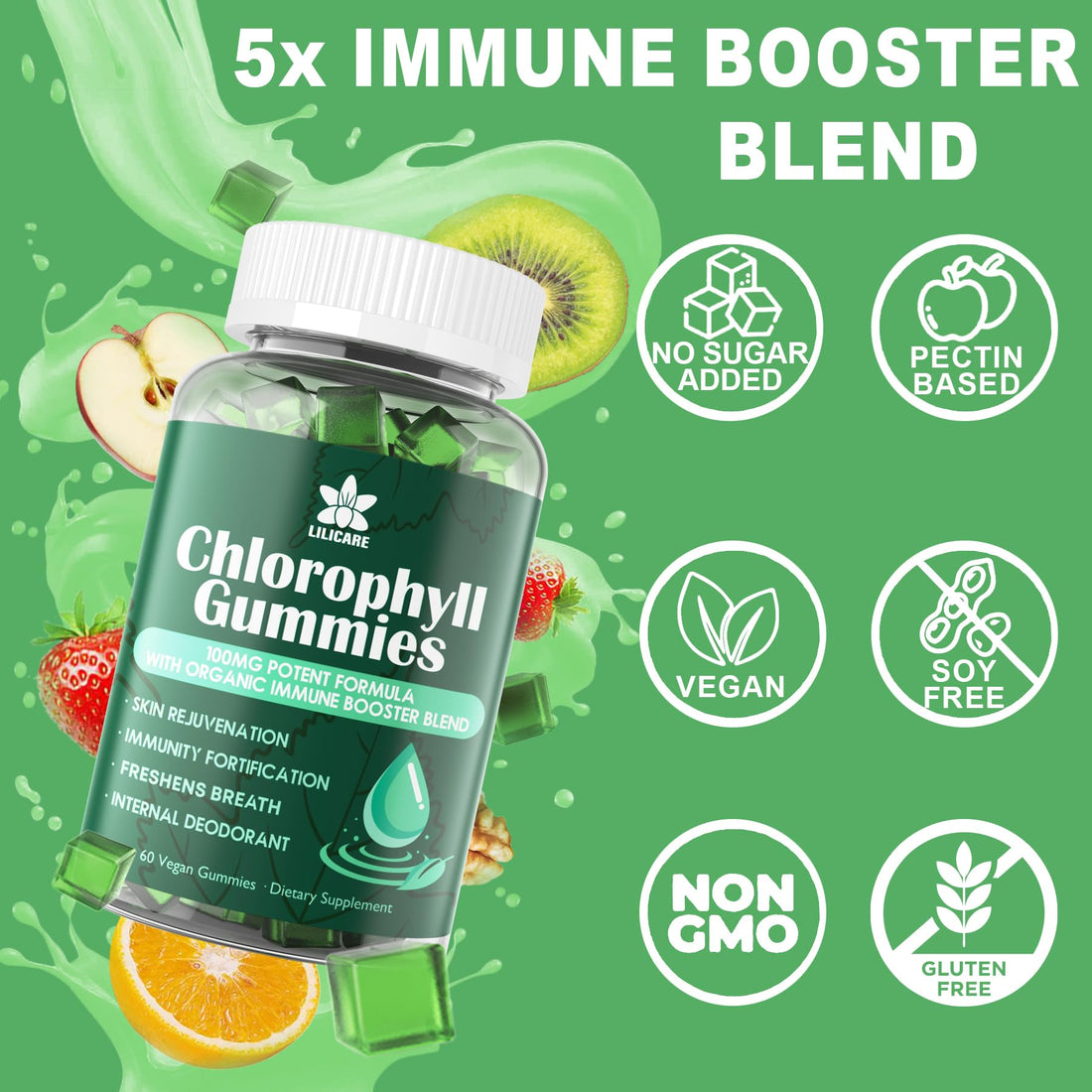 Chlorophyll Gummies - Super Green with Wheat Grass, Sea Moss, Unfiltered ACV & Elderberry, Echinacea, Zinc Complex & Vitamin D3, C, E, B12 for Natural Deodorant, - PrimeBioHealth - canada supplements